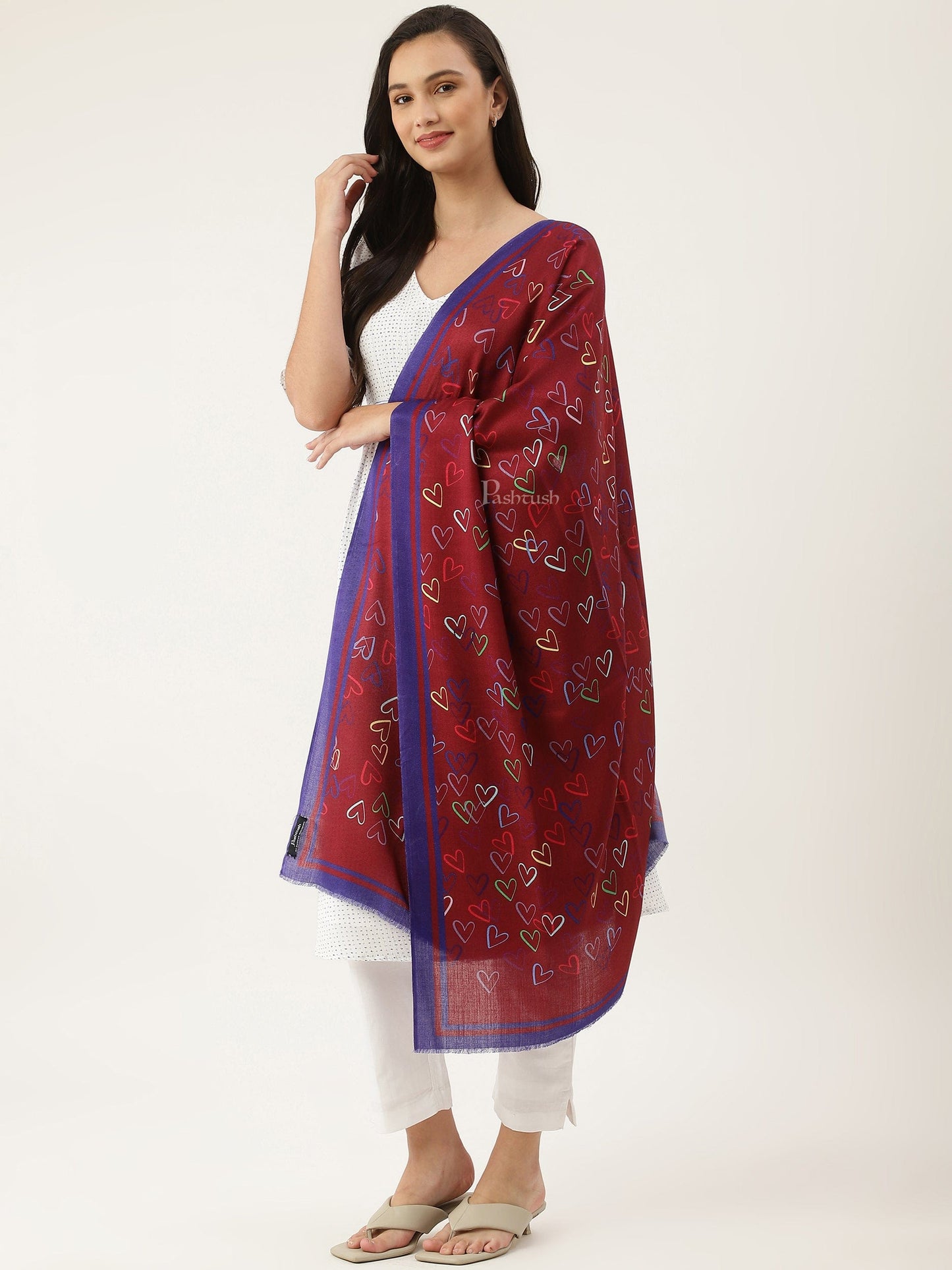 Pashtush India Womens Stoles and Scarves Scarf Pashtush womens Bamboo Stole, Cheerub Hearts design, Multicolour