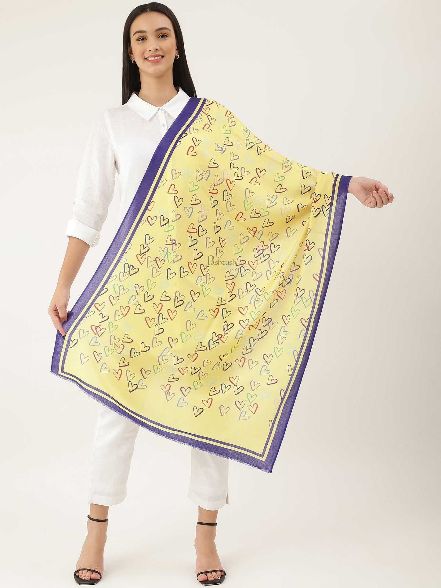 Pashtush India Womens Stoles and Scarves Scarf Pashtush Womens Bamboo Stole, Cheerub Hearts design, Multicolour