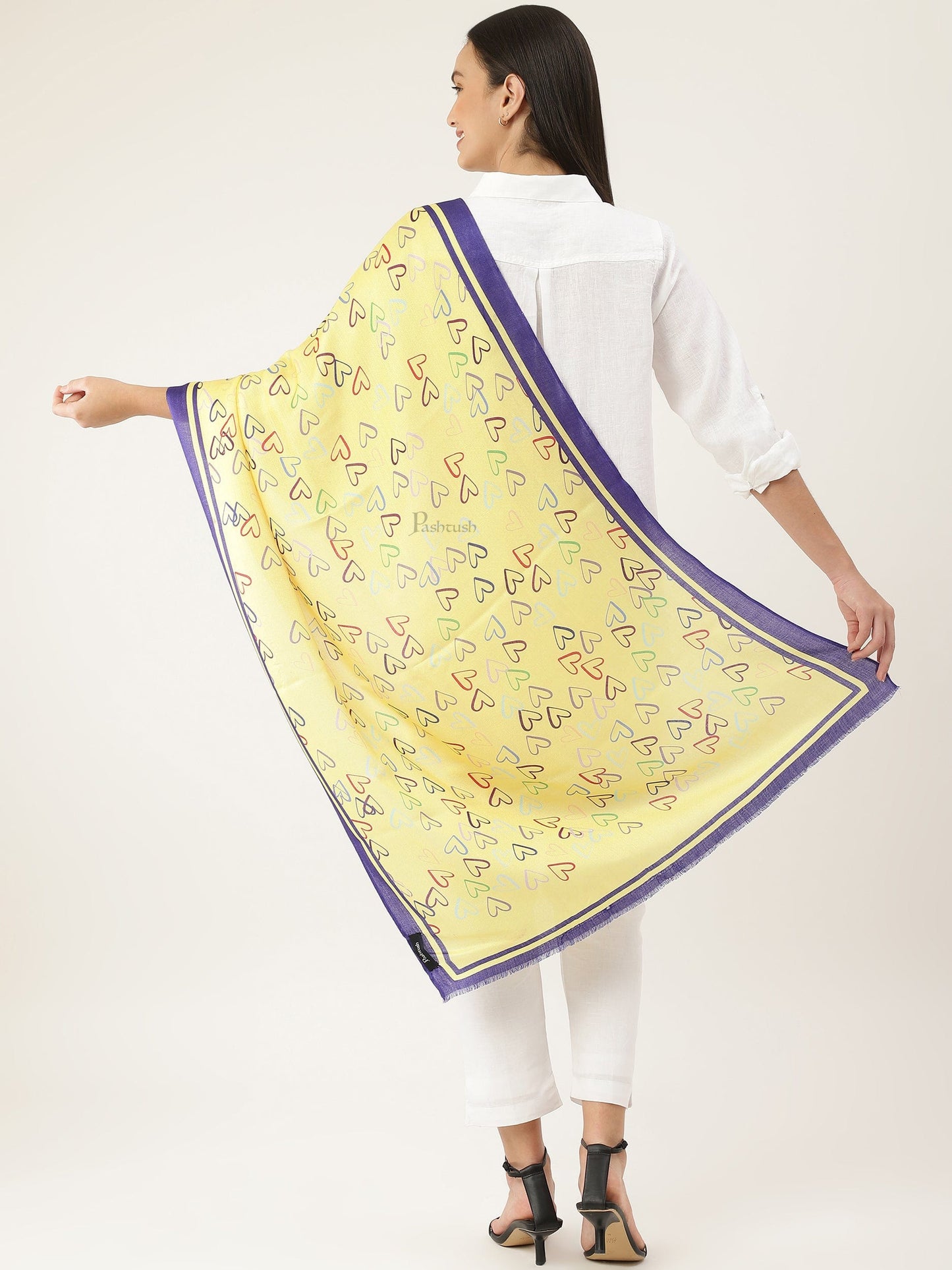 Pashtush India Womens Stoles and Scarves Scarf Pashtush Womens Bamboo Stole, Cheerub Hearts design, Multicolour