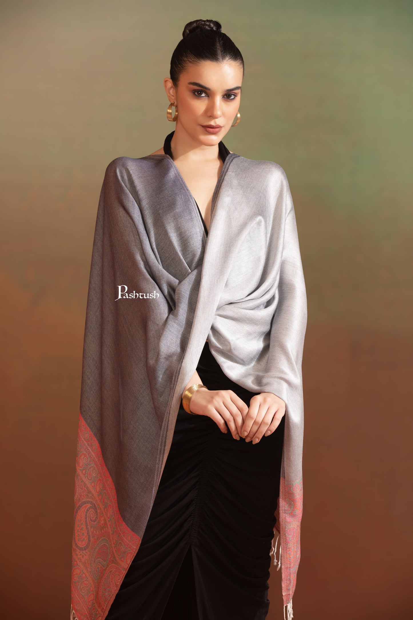 Pashtush India Womens Stoles and Scarves Scarf Pashtush Womens Bamboo Stole, Design, Dark Grey