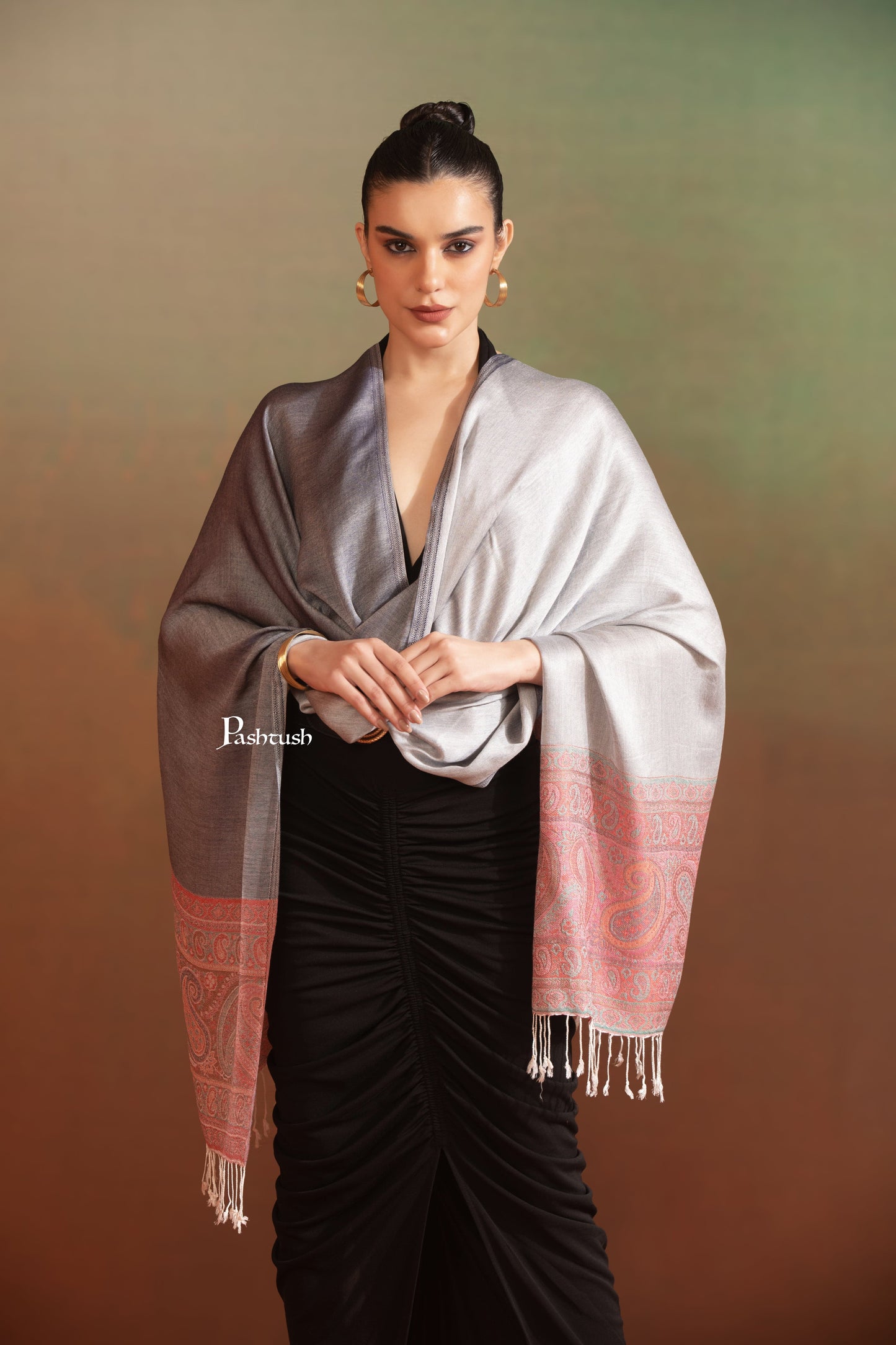 Pashtush India Womens Stoles and Scarves Scarf Pashtush Womens Bamboo Stole, Design, Dark Grey