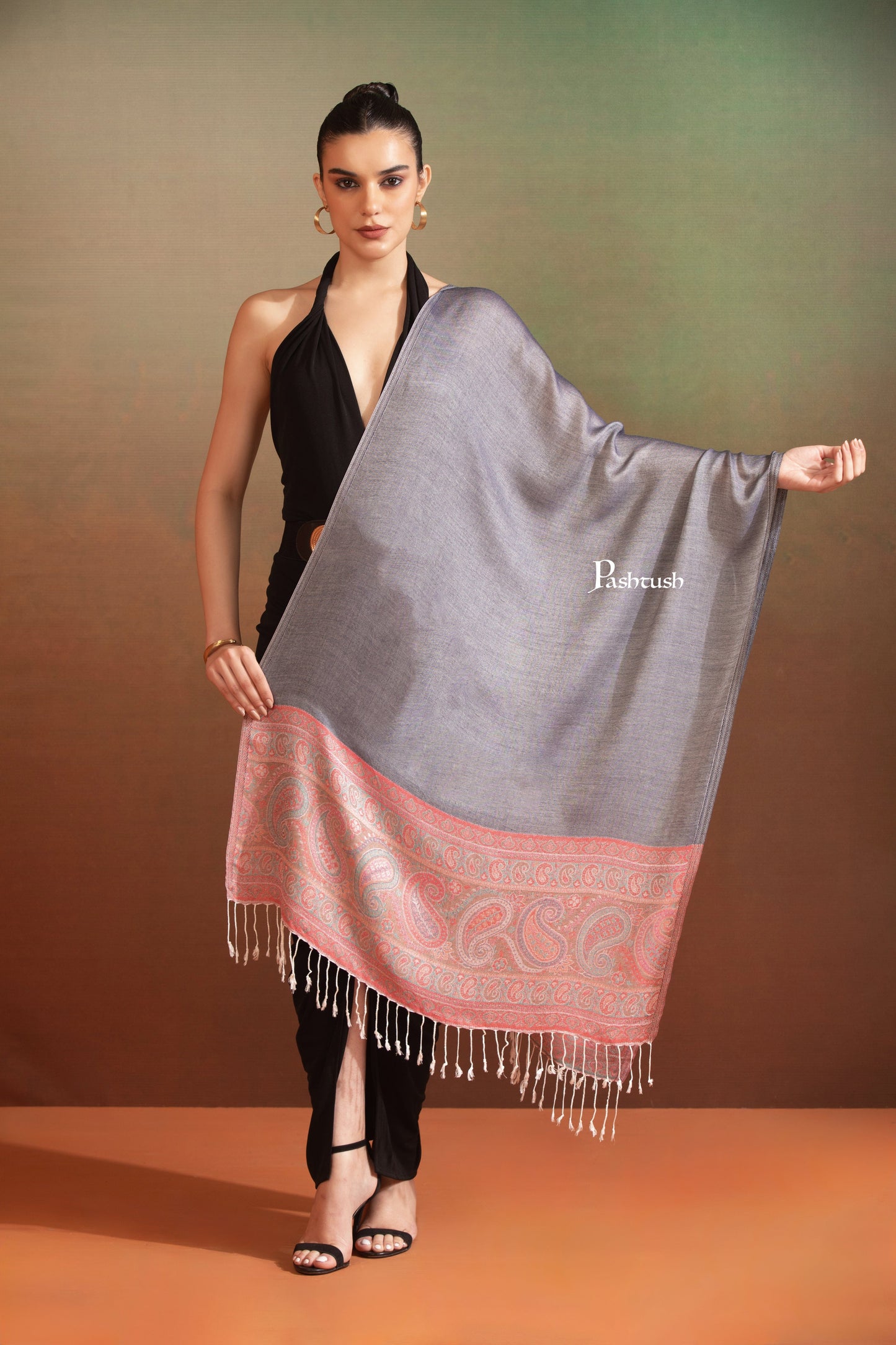 Pashtush India Womens Stoles and Scarves Scarf Pashtush Womens Bamboo Stole, Design, Dark Grey