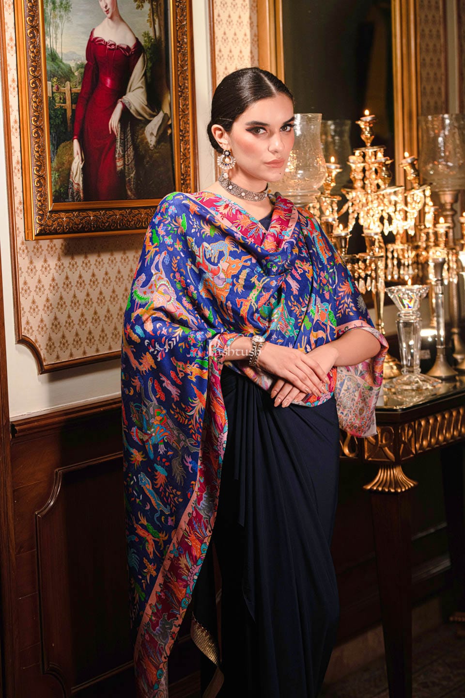 Pashtush India Womens Stoles and Scarves Scarf Pashtush womens Bamboo Stole, Shikardar design, Blue