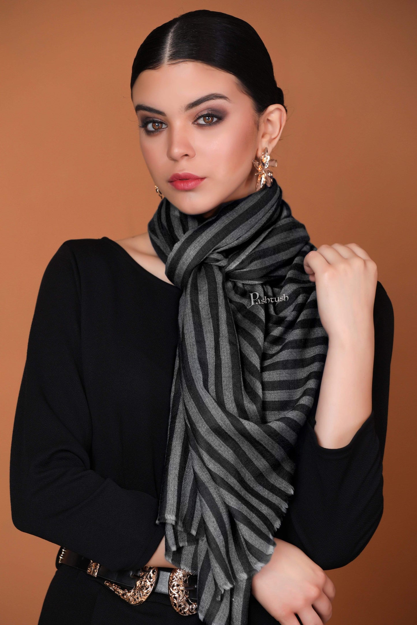Pashtush Store Stole Pashtush Womens Cashmere and Wool Blended Scarf, Monotone Black
