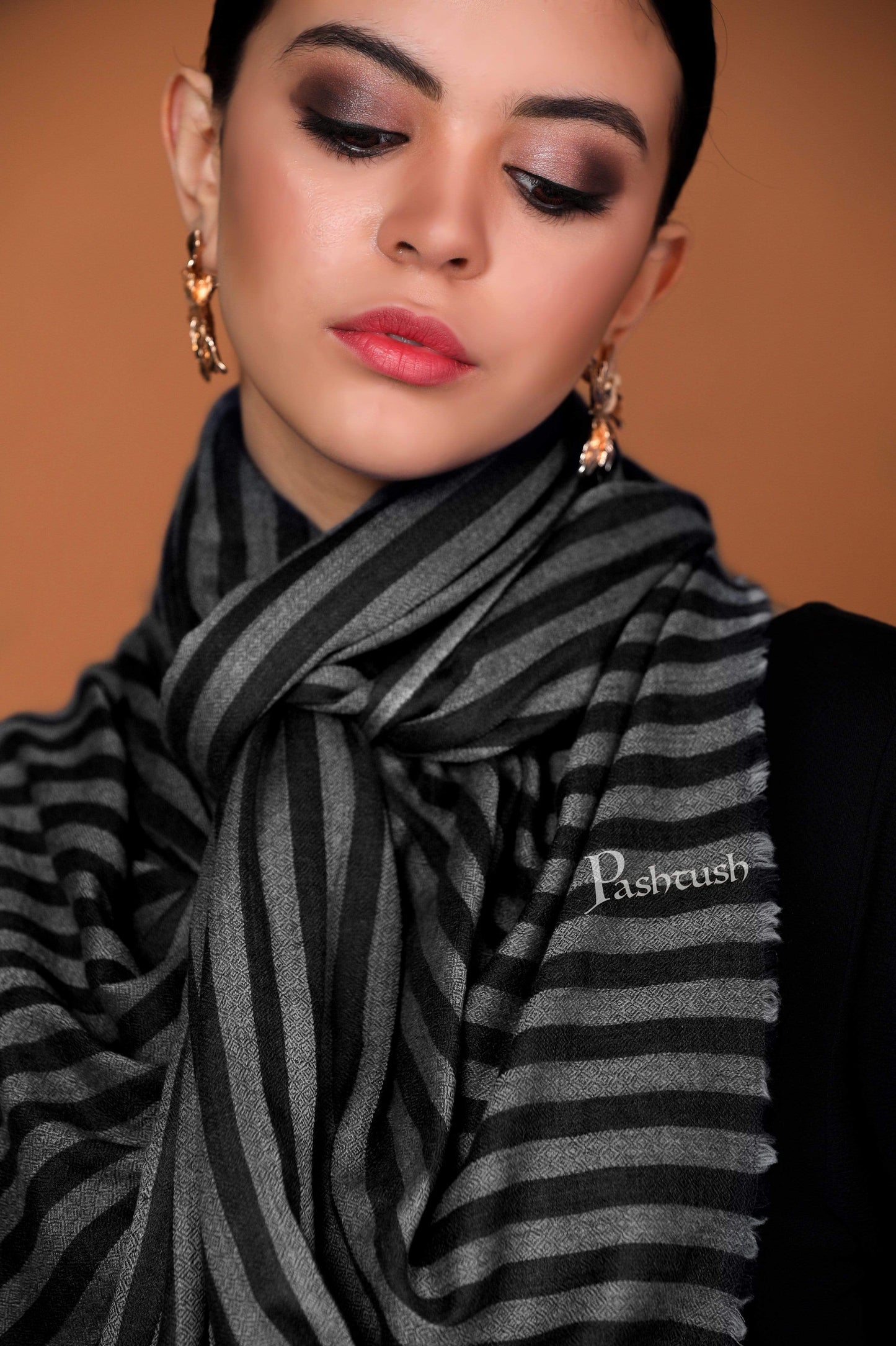 Pashtush Store Stole Pashtush Womens Cashmere and Wool Blended Scarf, Monotone Black