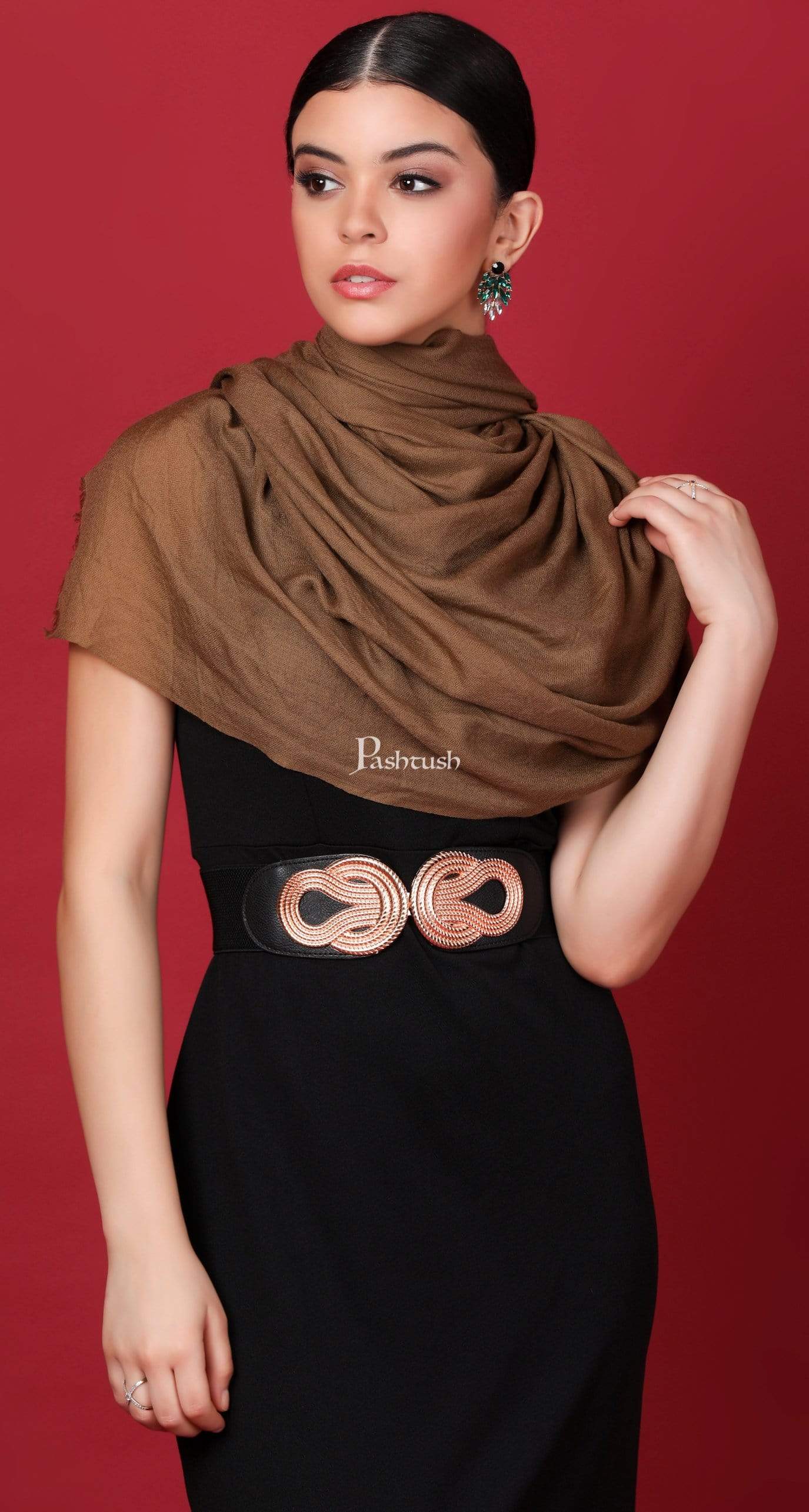 Pashtush Shawl Store Stole Pashtush Womens Cashmere Pashmina Scarf, Diamond Weave, Earthy Tan