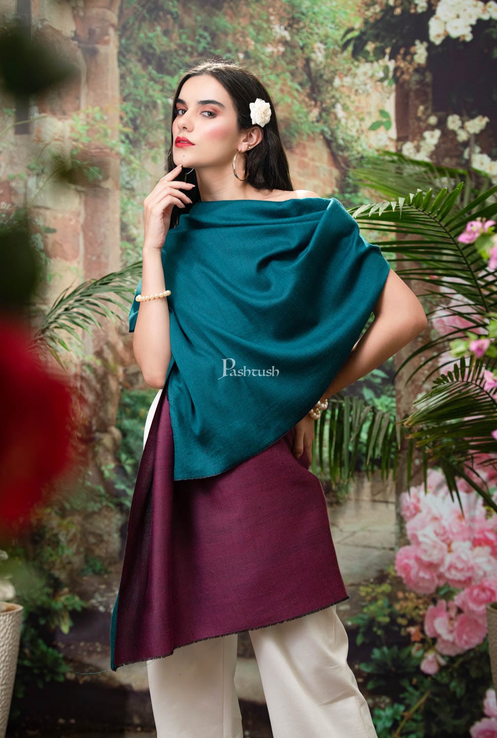 Pashtush India Womens Stoles and Scarves Scarf Pashtush womens cashmere stole, reversible design, Multicolour