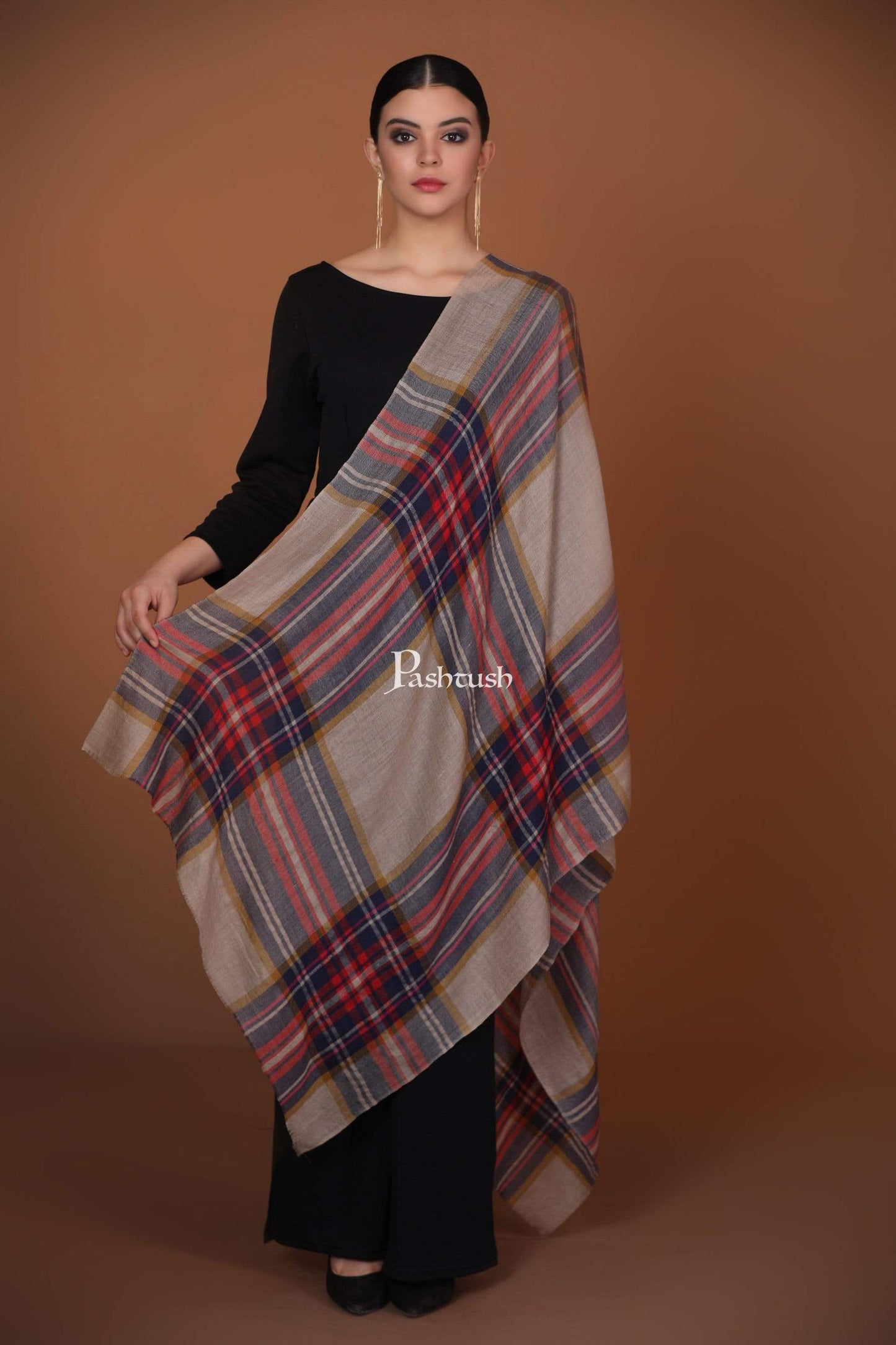 Pashtush Store Stole Pashtush Womens Cashmere and Wool Blended Checkered Scarf