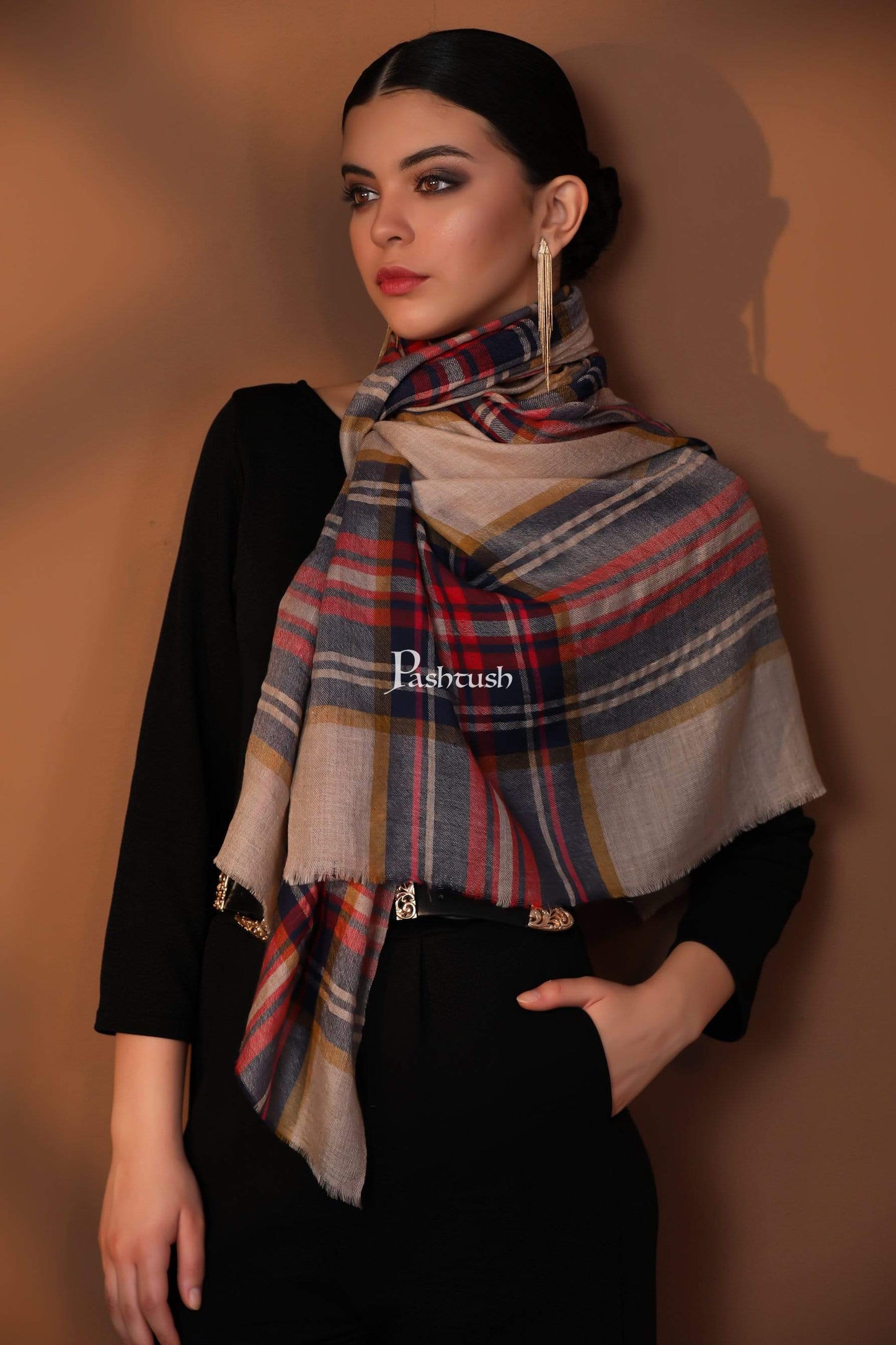 Pashtush Store Stole Pashtush Womens Cashmere and Wool Blended Checkered Scarf