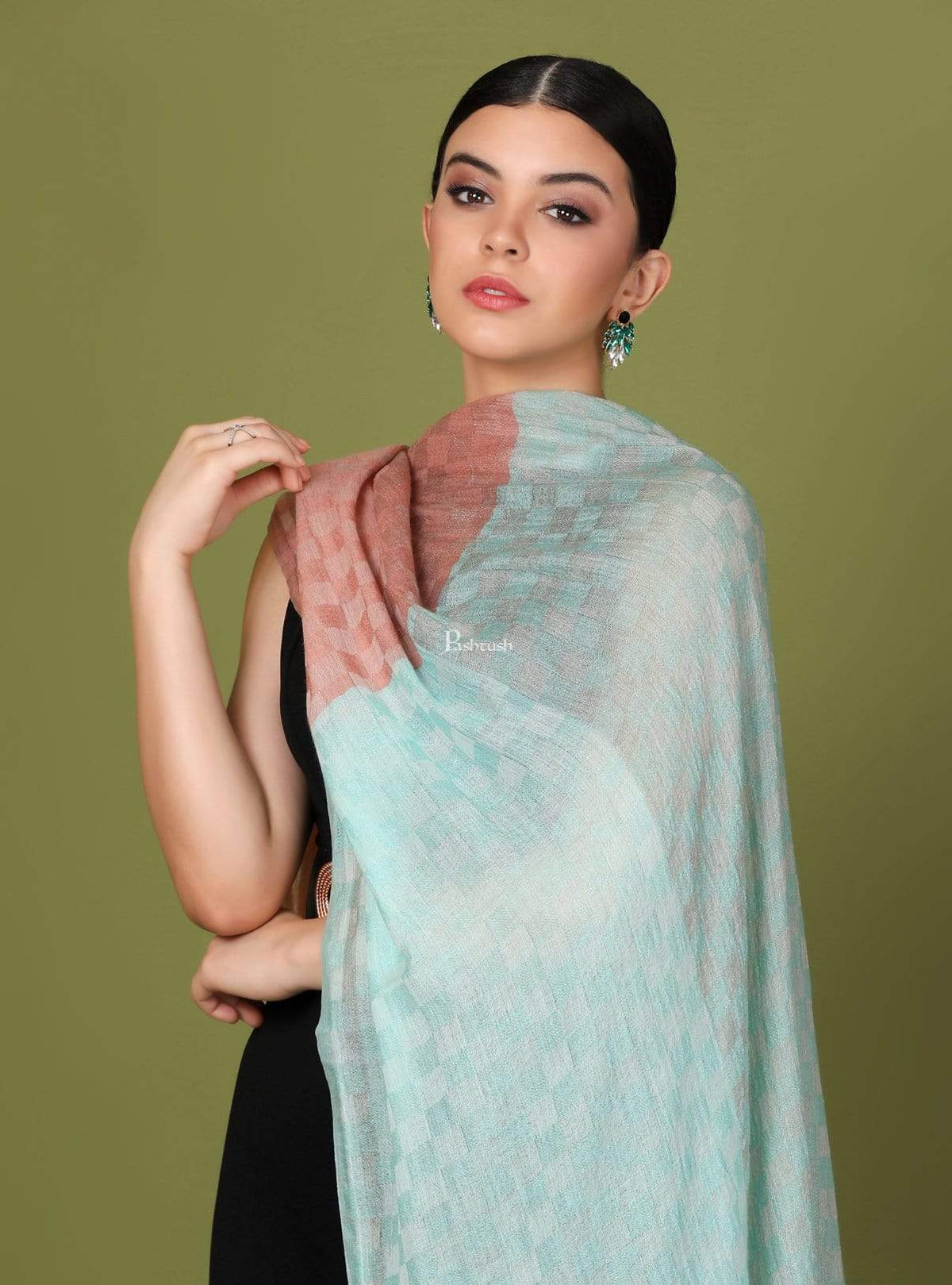 Pashtush Store Stole Pashtush Womens Cashmere Wool Scarf, Reversible Weave, Twin Scarf, Tiffany Blue