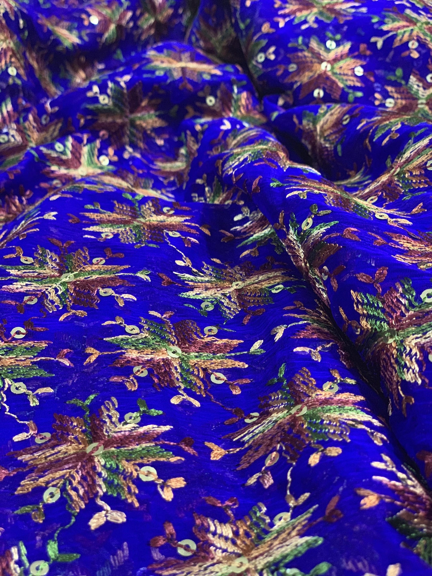 Pashtush Womens Chiffon Phulkari Dupatta, Blue