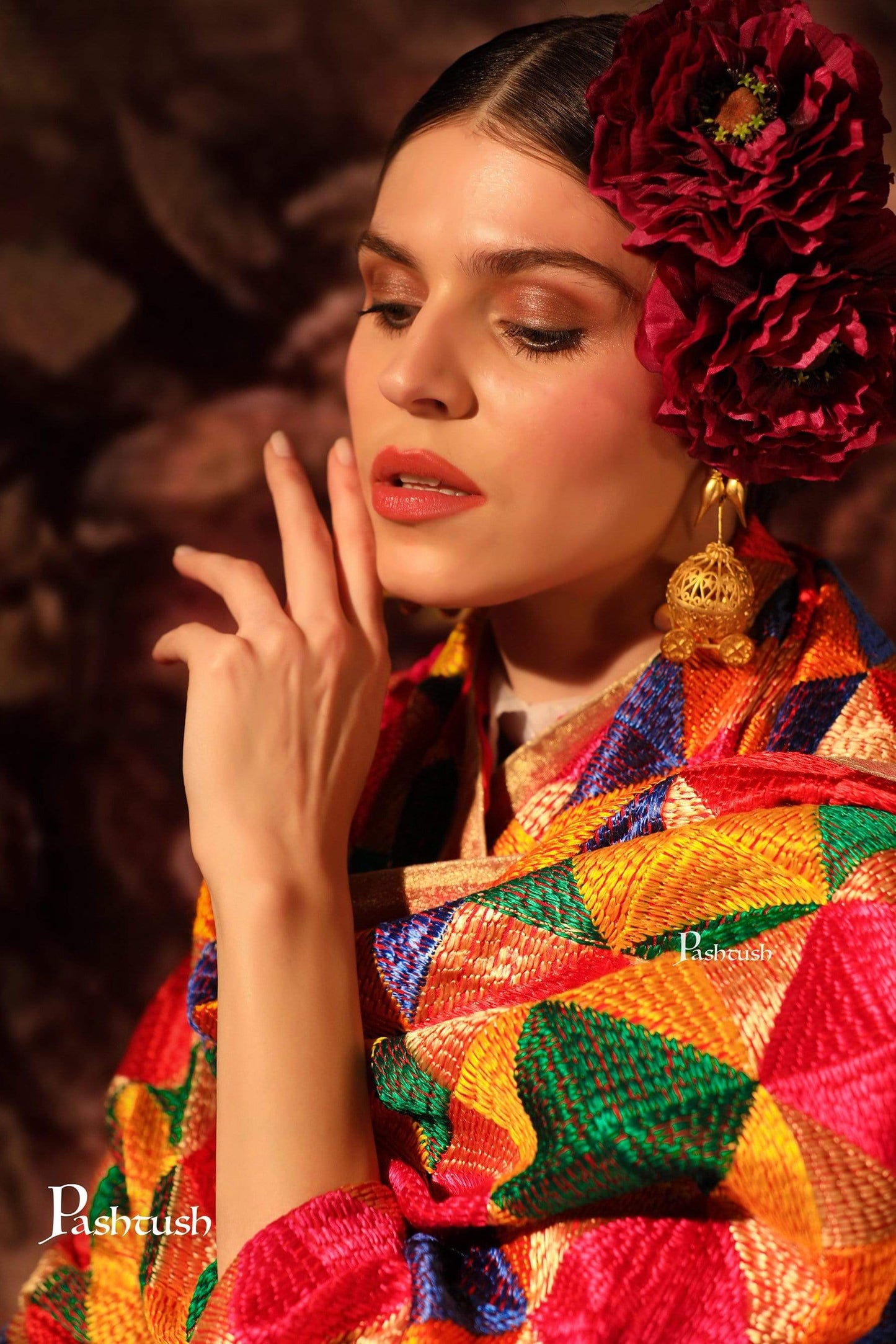 Pashtush Shawl Store Dupatta Pashtush Womens Chiffon Dupatta with Multicoloured Embroidery, Phulkari