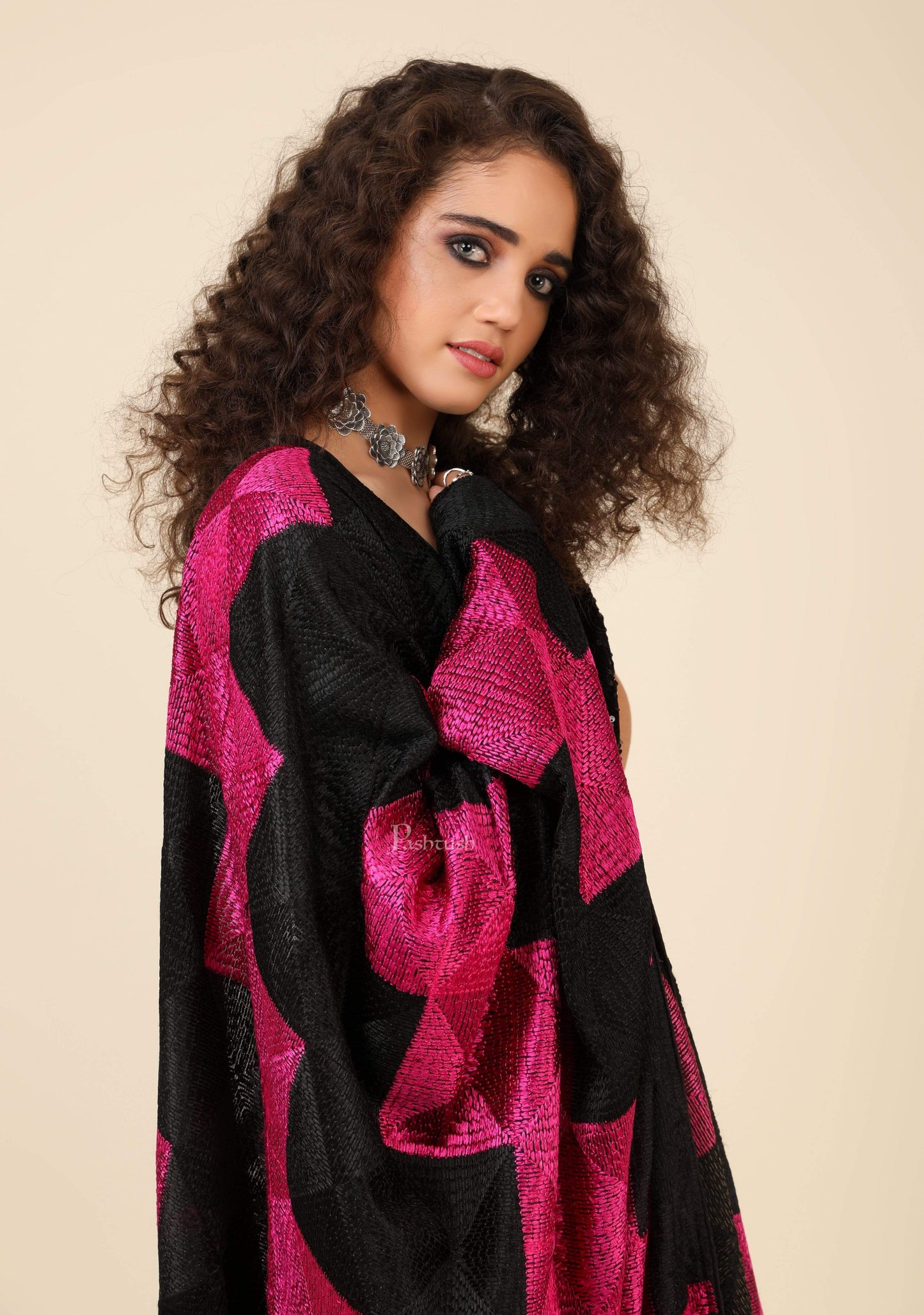Pashtush India 114x228 Pashtush Womens Chiffon Dupatta with Multicoloured Embroidery, Phulkari
