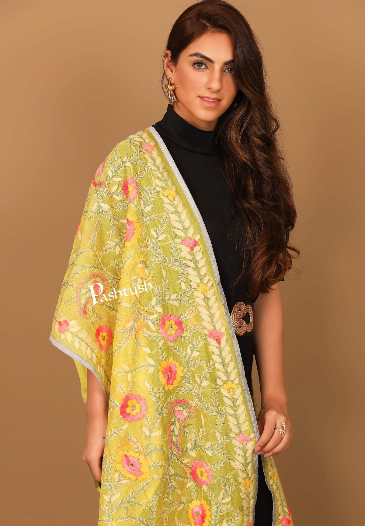 Pashtush India Dupatta Pashtush Womens Dupatta, 100% Hand Embroidered Kantha Needlework Work, Free Size