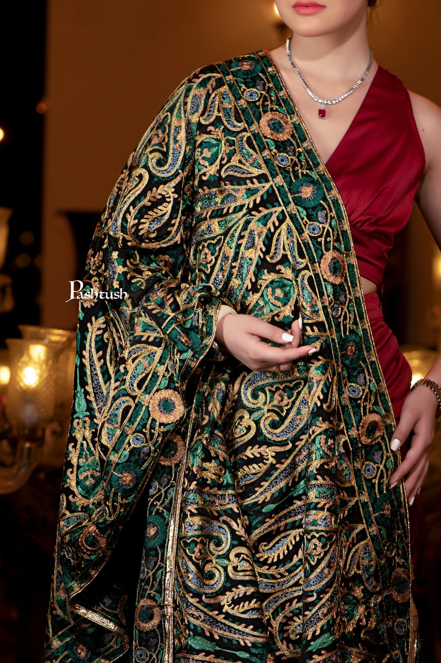 Pashtush India Womens Dupatta Pashtush Womens Dupatta, Bridal Collection, With Silky Embroidery