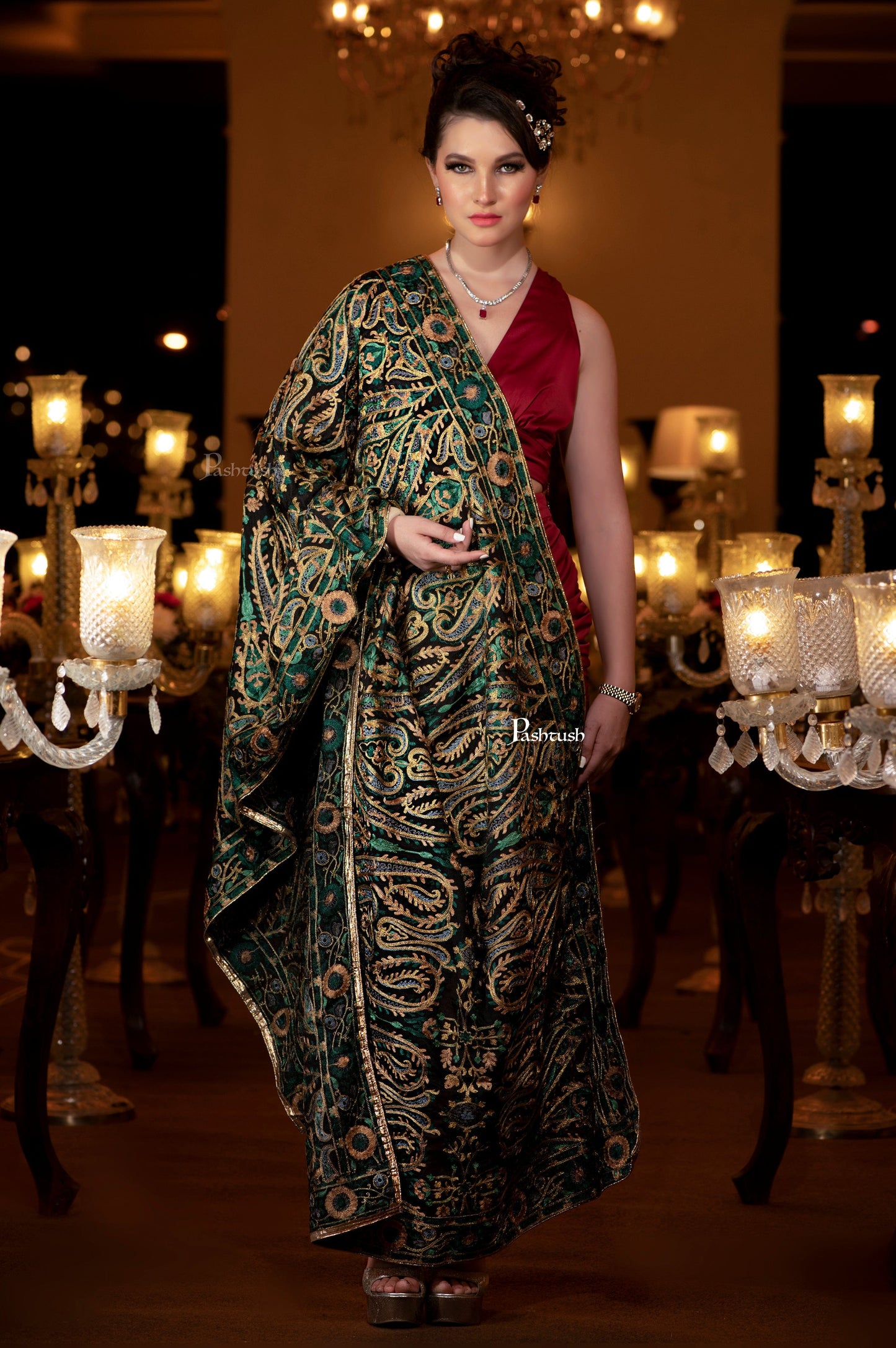 Pashtush India Womens Dupatta Pashtush Womens Dupatta, Bridal Collection, With Silky Embroidery