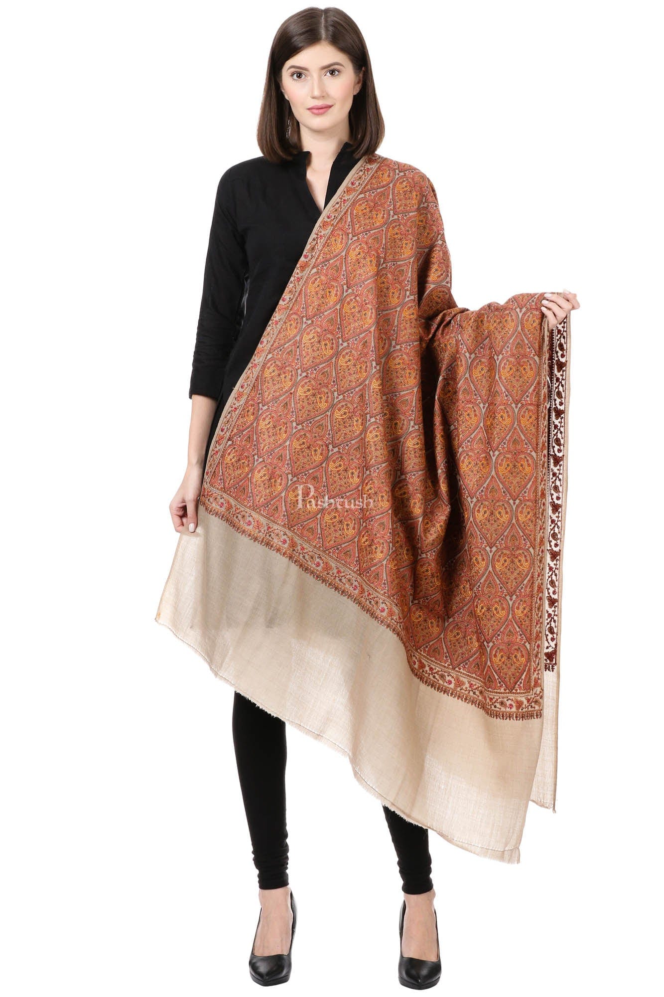 Pashtush India Womens Shawls Pashtush Womens Embroidery Jaal Jamawar Shawl, Fine Wool, Soft And Warm