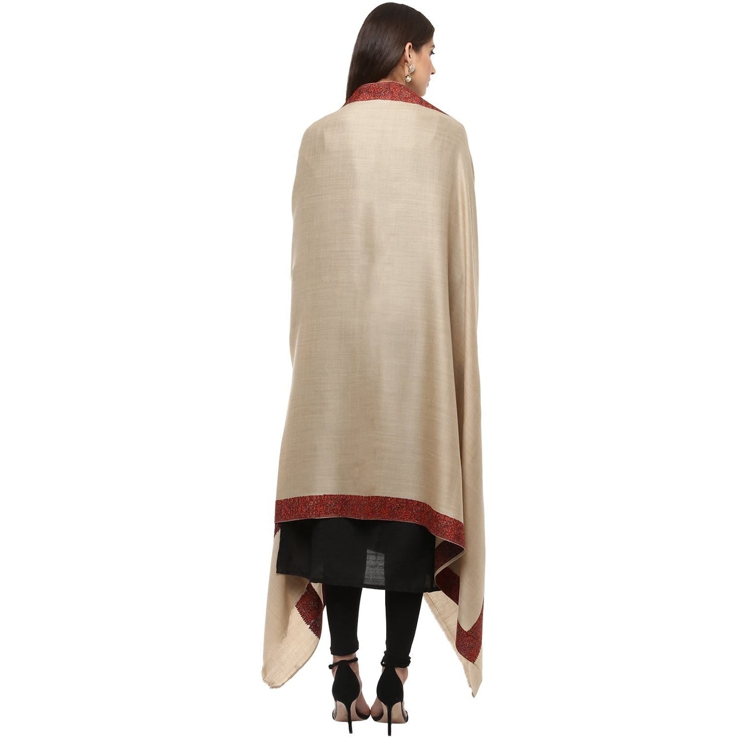 Pashtush India Womens Shawls Pashtush Womens Embroidery Shawl, Fine Wool Shawls, Taupe