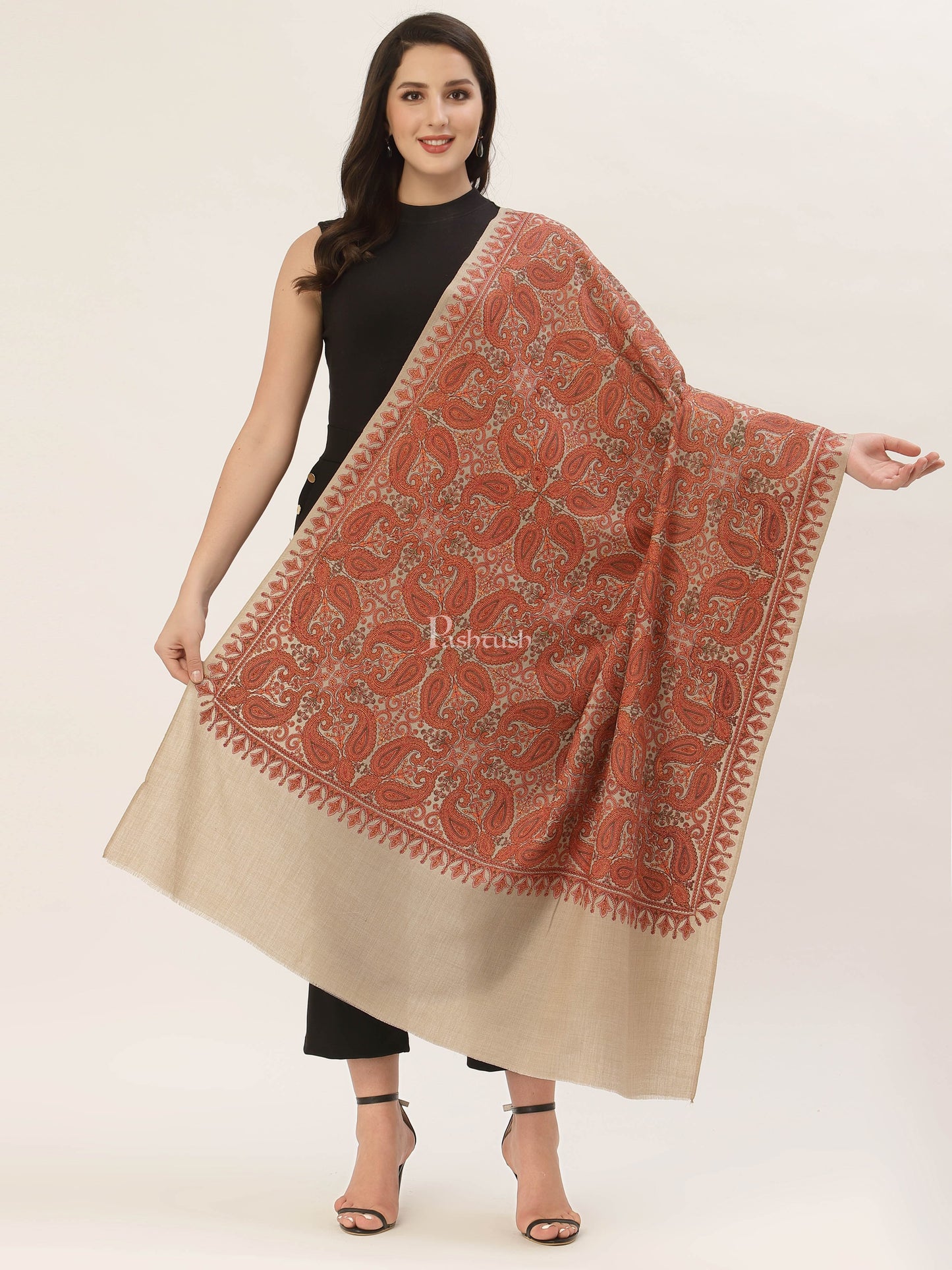 Pashtush India Womens Shawls Pashtush Womens Embroidery Shawl, Fineembroidery, Intricate Needlework
