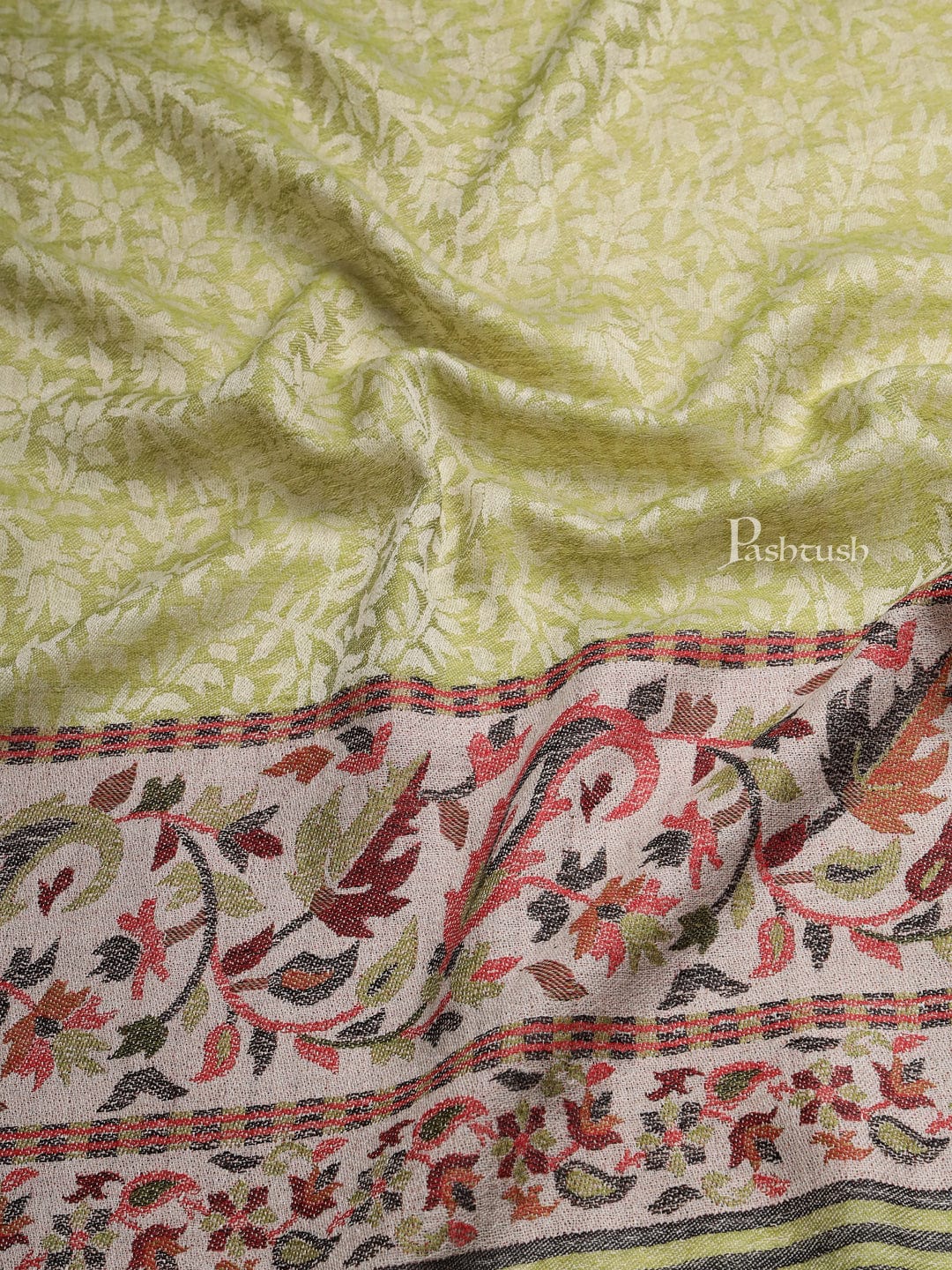 Pashtush India Womens Shawls Pashtush Womens Embroidery Shawl, Jacquard Palla, Fine Wool, Green