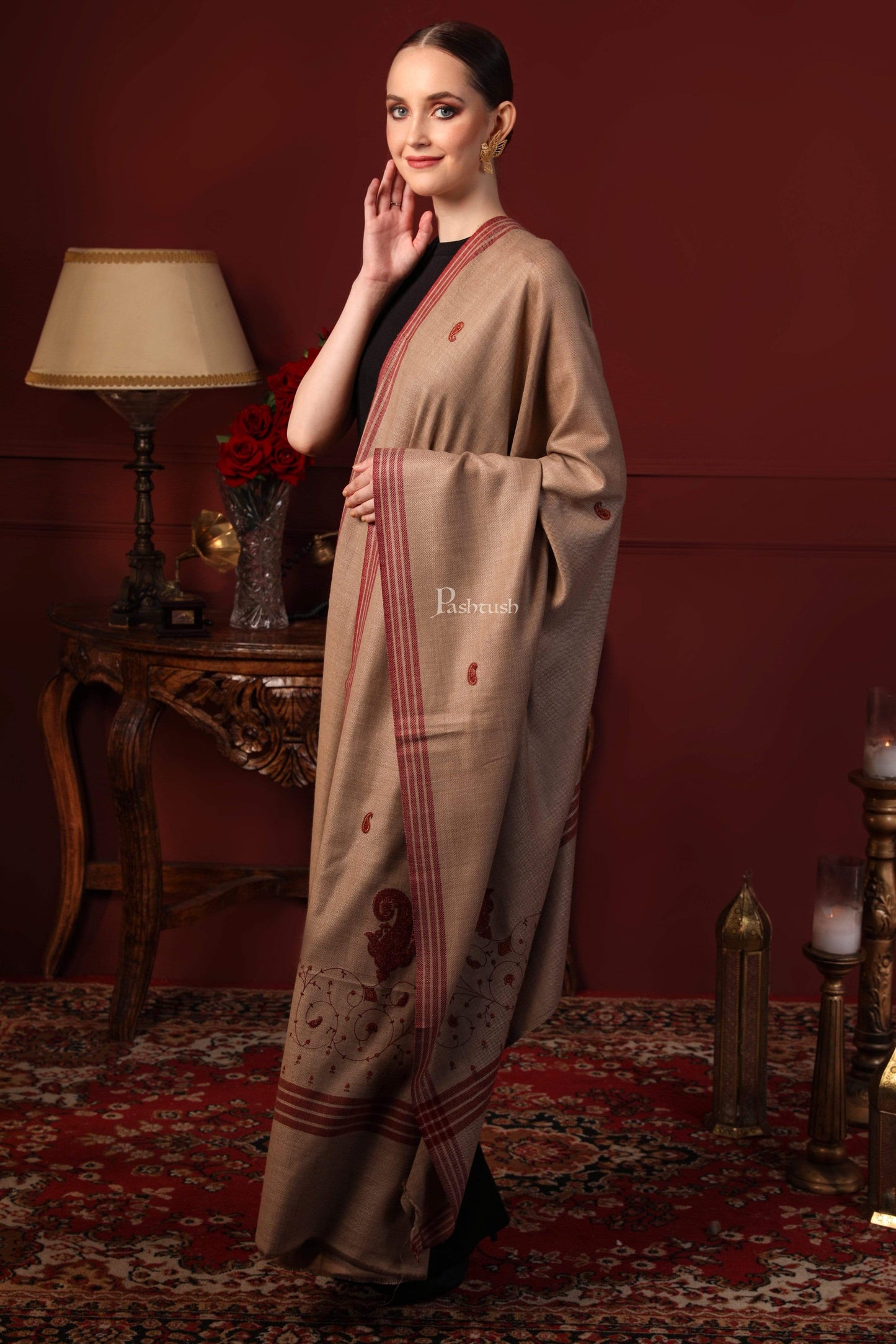 Pashtush India 114x228 Pashtush Womens Embroidery Shawl, Large and Warm