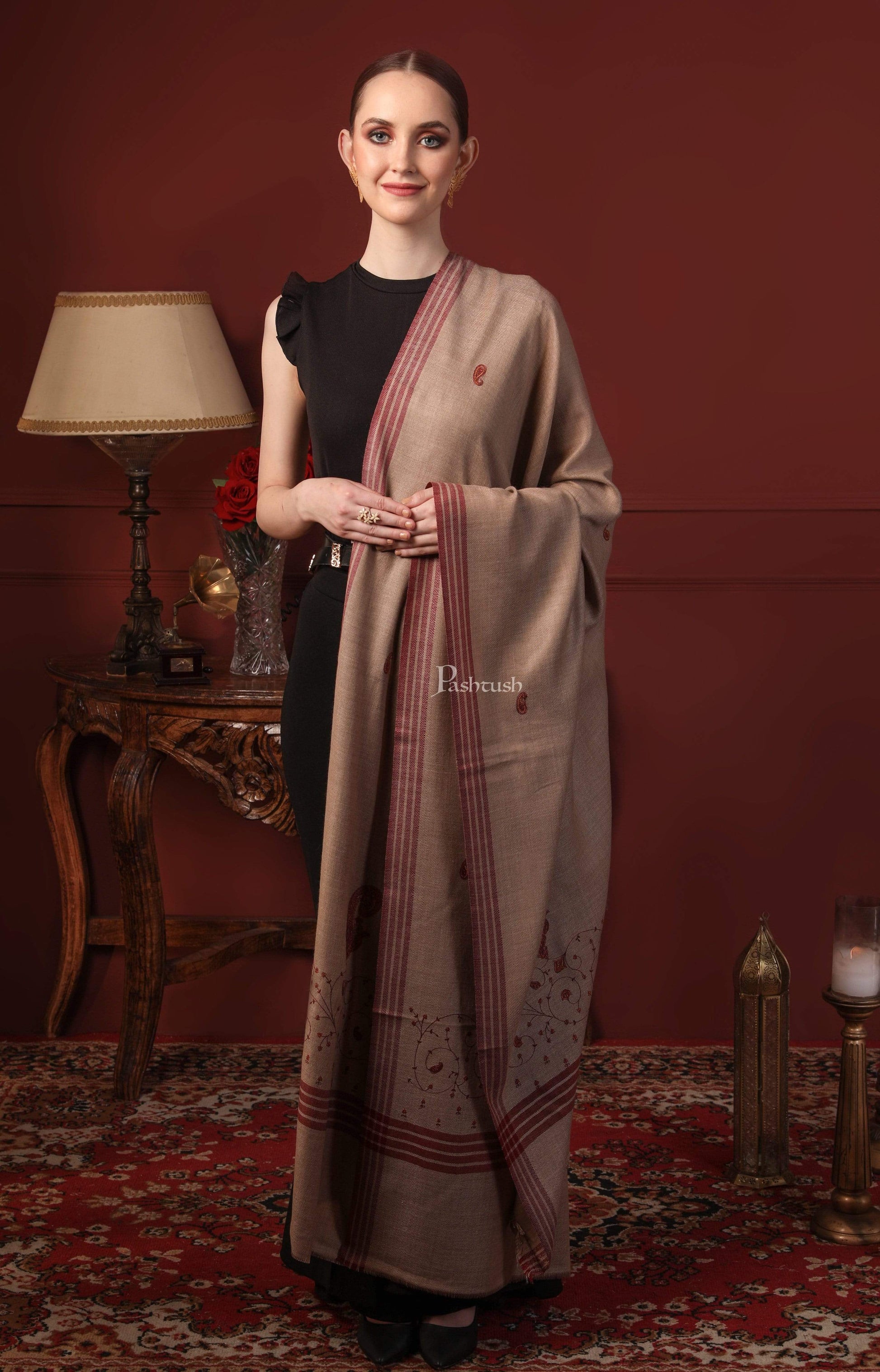 Pashtush India 114x228 Pashtush Womens Embroidery Shawl, Large and Warm