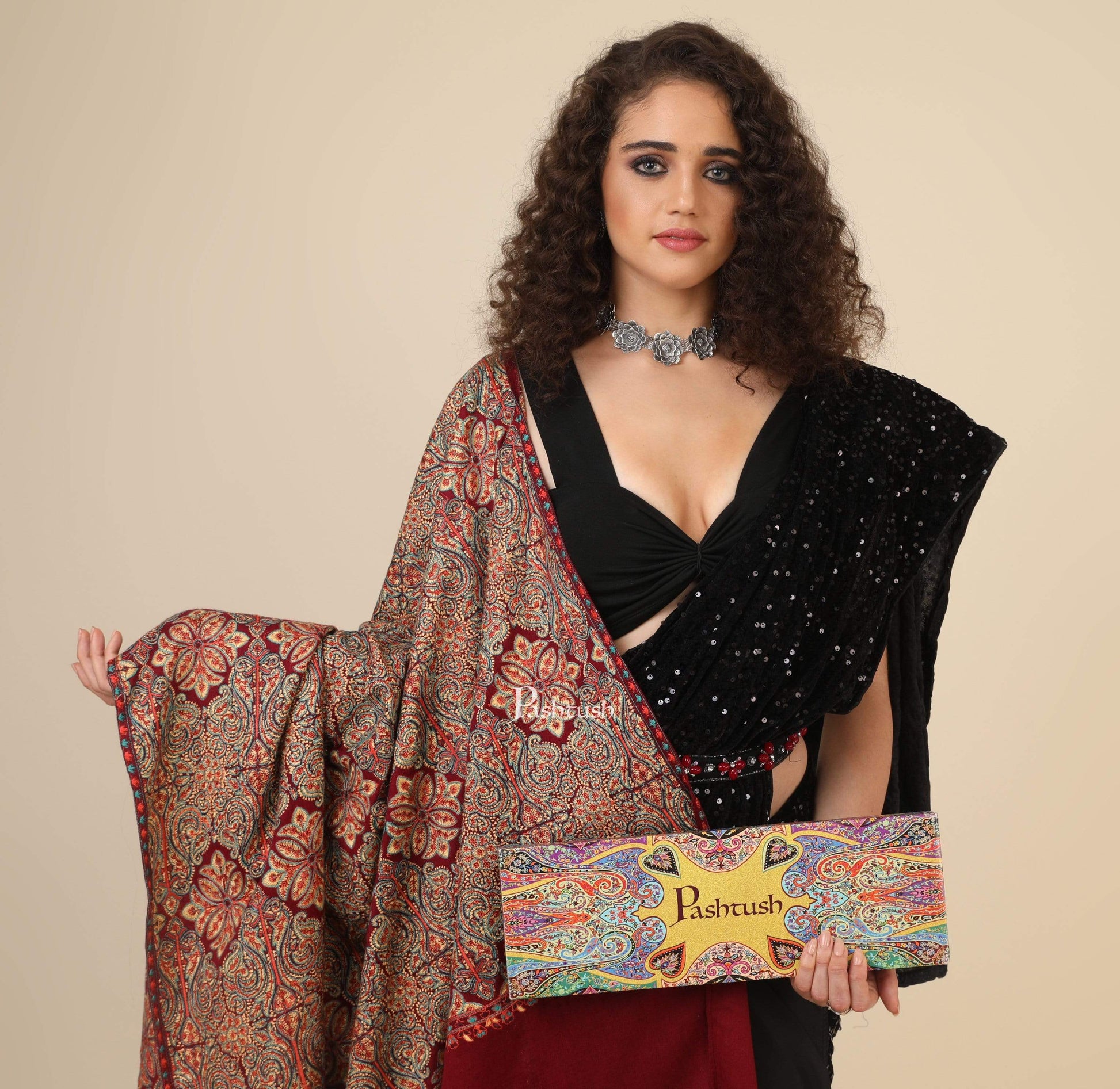 Pashtush India 100x200 Pashtush Womens Embroidery Shawl, Maroon