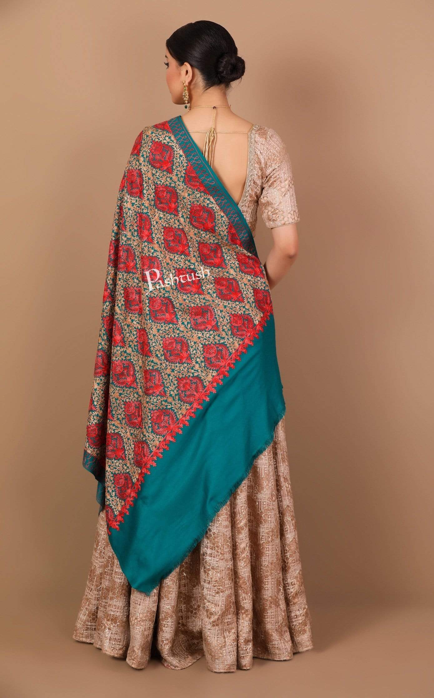 Pashtush Shawl Store Shawl Pashtush Womens Embroidery Shawl, Silky Thread work - Faux Pashmina