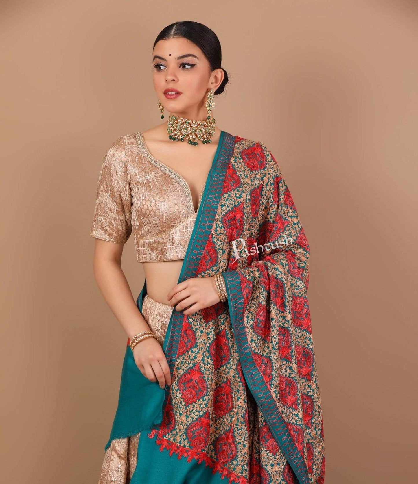 Pashtush Shawl Store Shawl Pashtush Womens Embroidery Shawl, Silky Thread work - Faux Pashmina