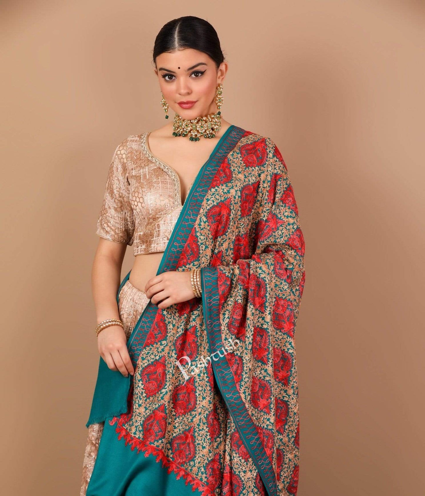 Pashtush Shawl Store Shawl Pashtush Womens Embroidery Shawl, Silky Thread work - Faux Pashmina