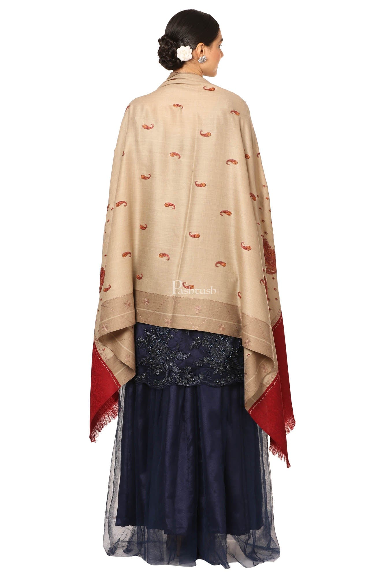 Pashtush India Womens Shawls Pashtush Womens, Embroidery Shawl With Palla Deisgn, Bridal Soft Wool Collection - Multi-Coloured