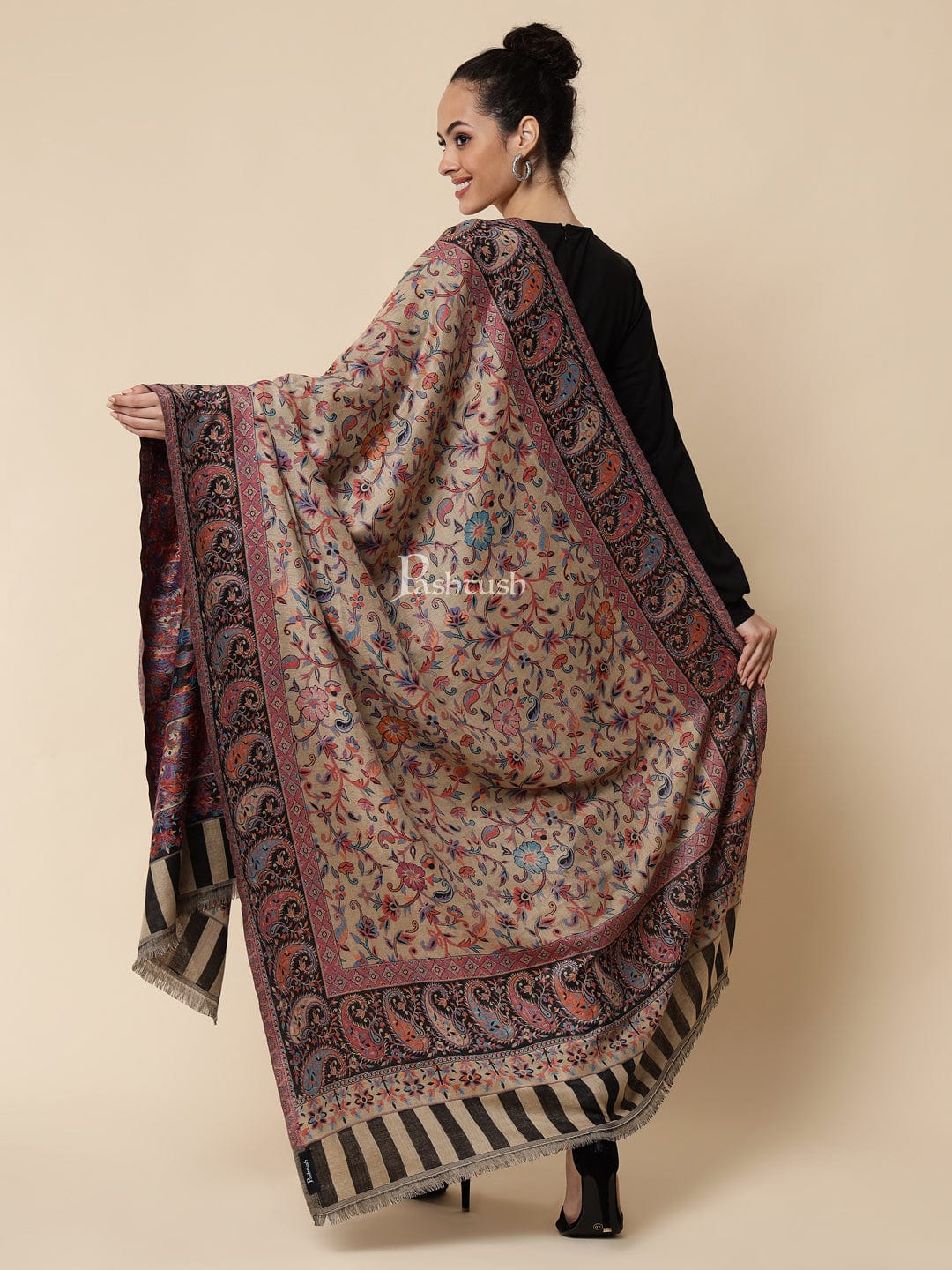 Pashtush India Womens Shawls Pashtush Womens Ethnic Shawl, Faux Pashmina, Soft And Warm, Beige
