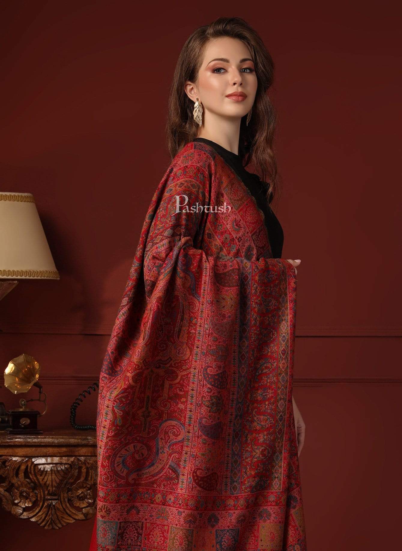 Pashtush India 100x200 Pashtush Womens Extra Fine Kaani Shawl, Pure Wool, Woolmark Certificate