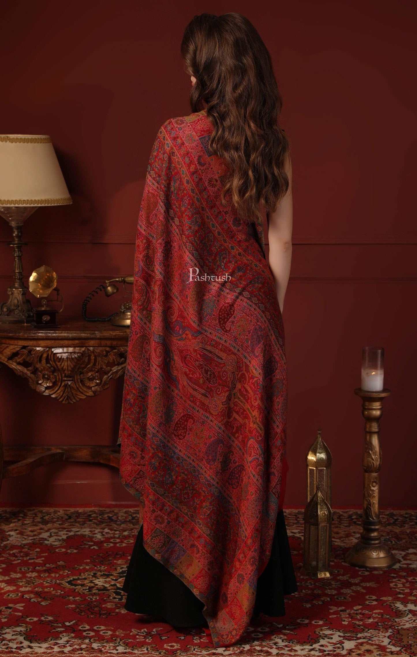 Pashtush India 100x200 Pashtush Womens Extra Fine Kaani Shawl, Pure Wool, Woolmark Certificate