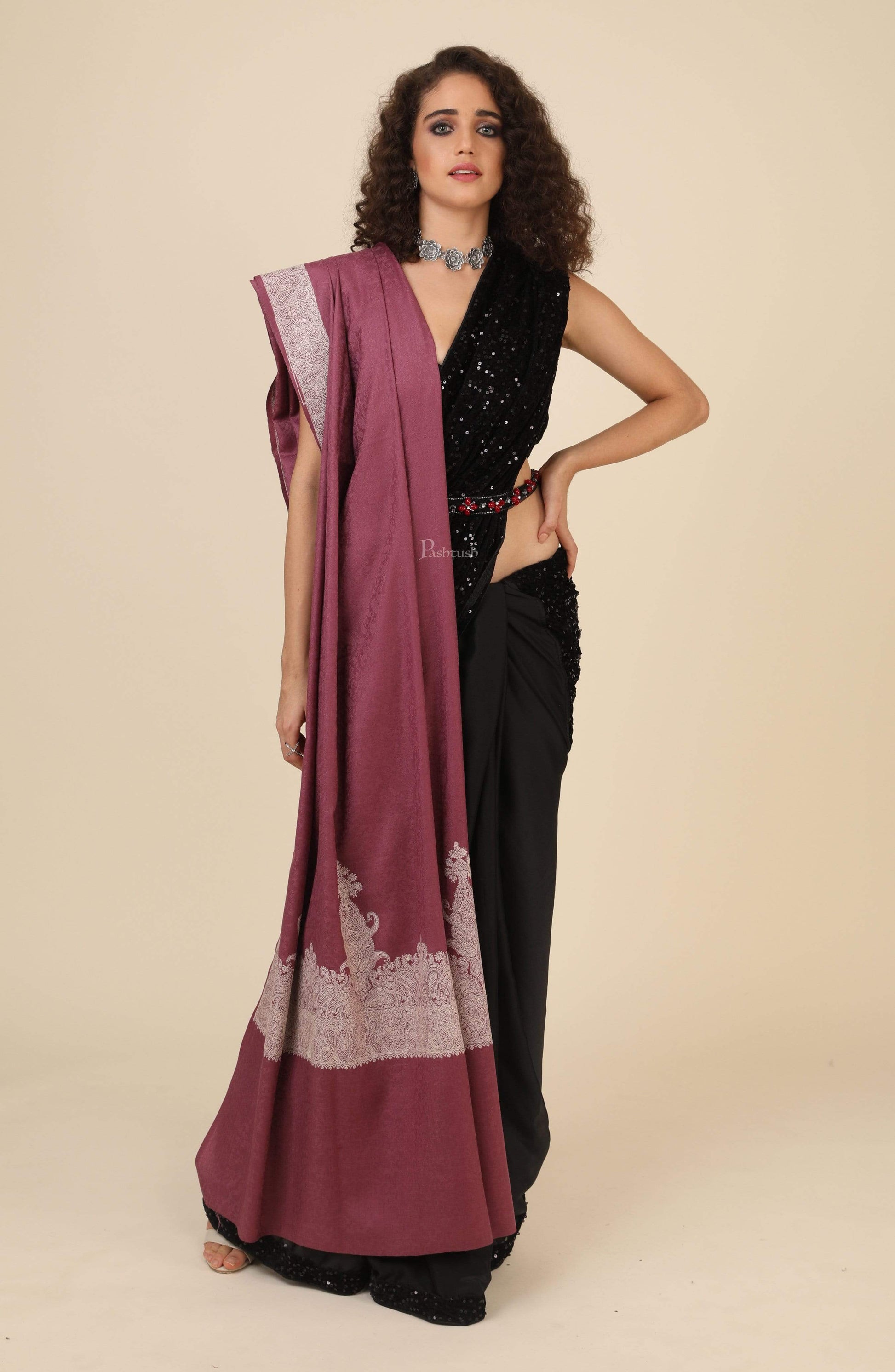 Pashtush India 114x228 Pashtush Womens, Extra fine Palla Embroidery Shawl, with Tone on Tone Needlework, Soft and Warm