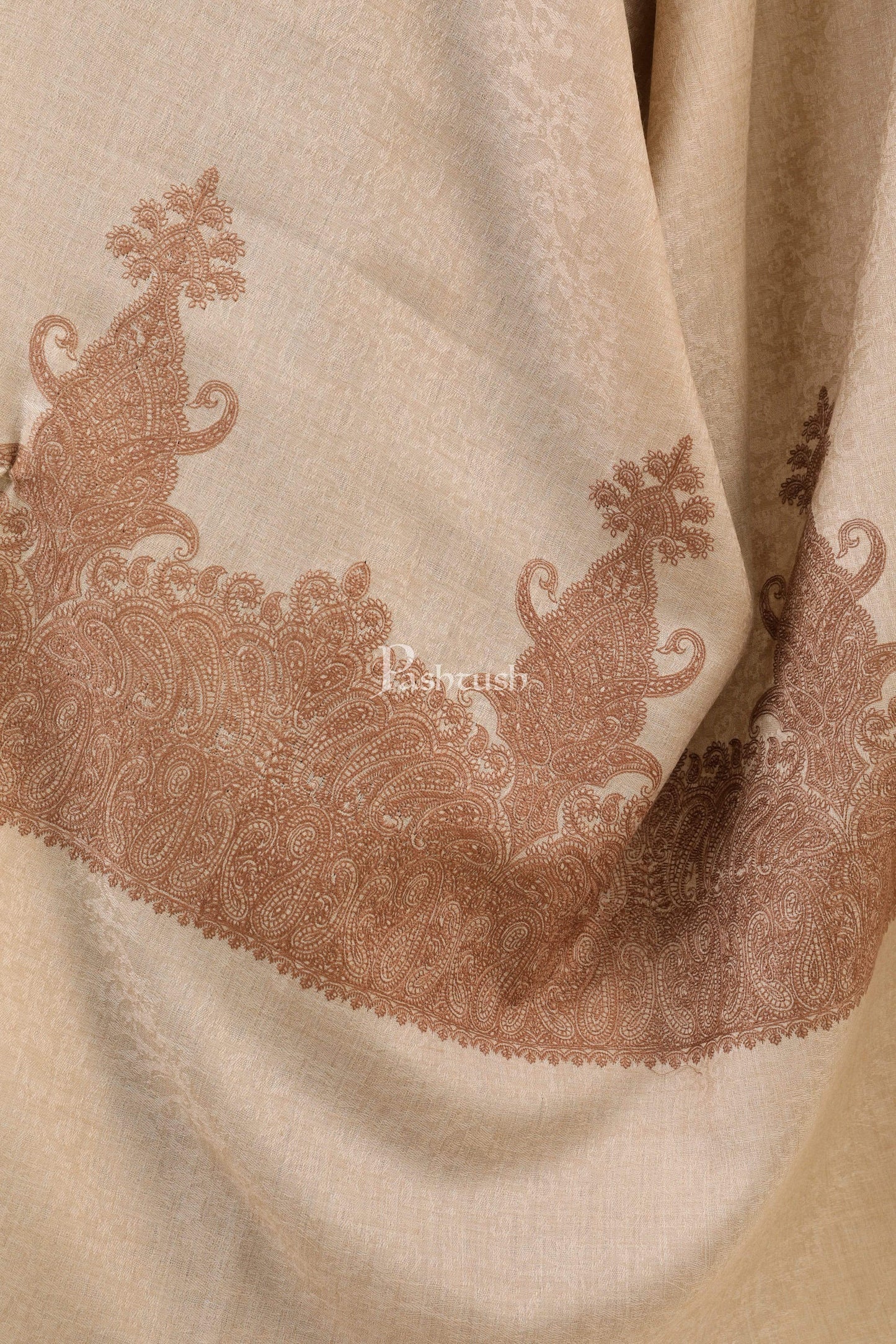 Pashtush India 114x228 Pashtush Womens, Extra fine Palla Embroidery Shawl, with Tone on Tone Needlework, Soft and Warm