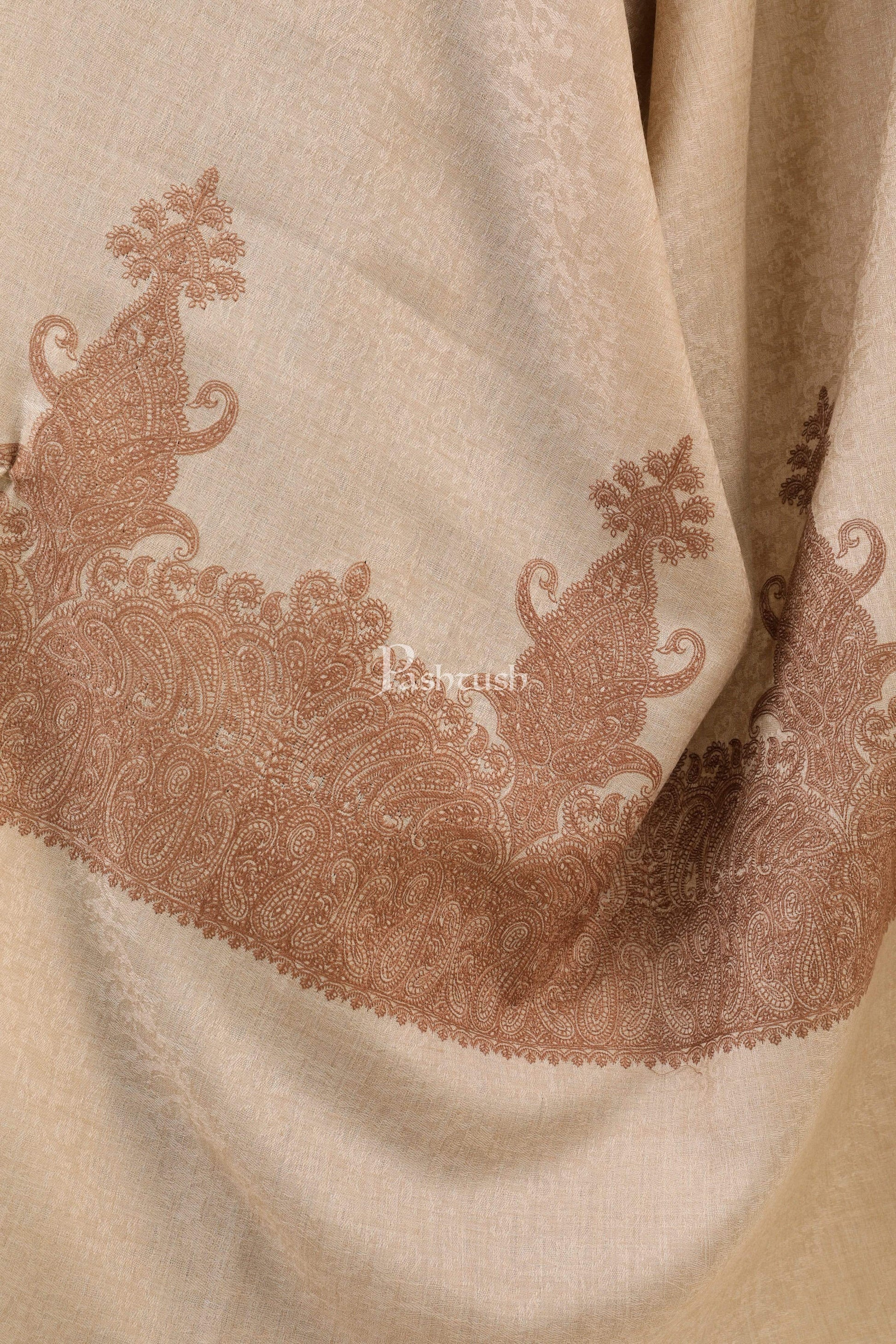 Pashtush India 114x228 Pashtush Womens, Extra fine Palla Embroidery Shawl, with Tone on Tone Needlework, Soft and Warm
