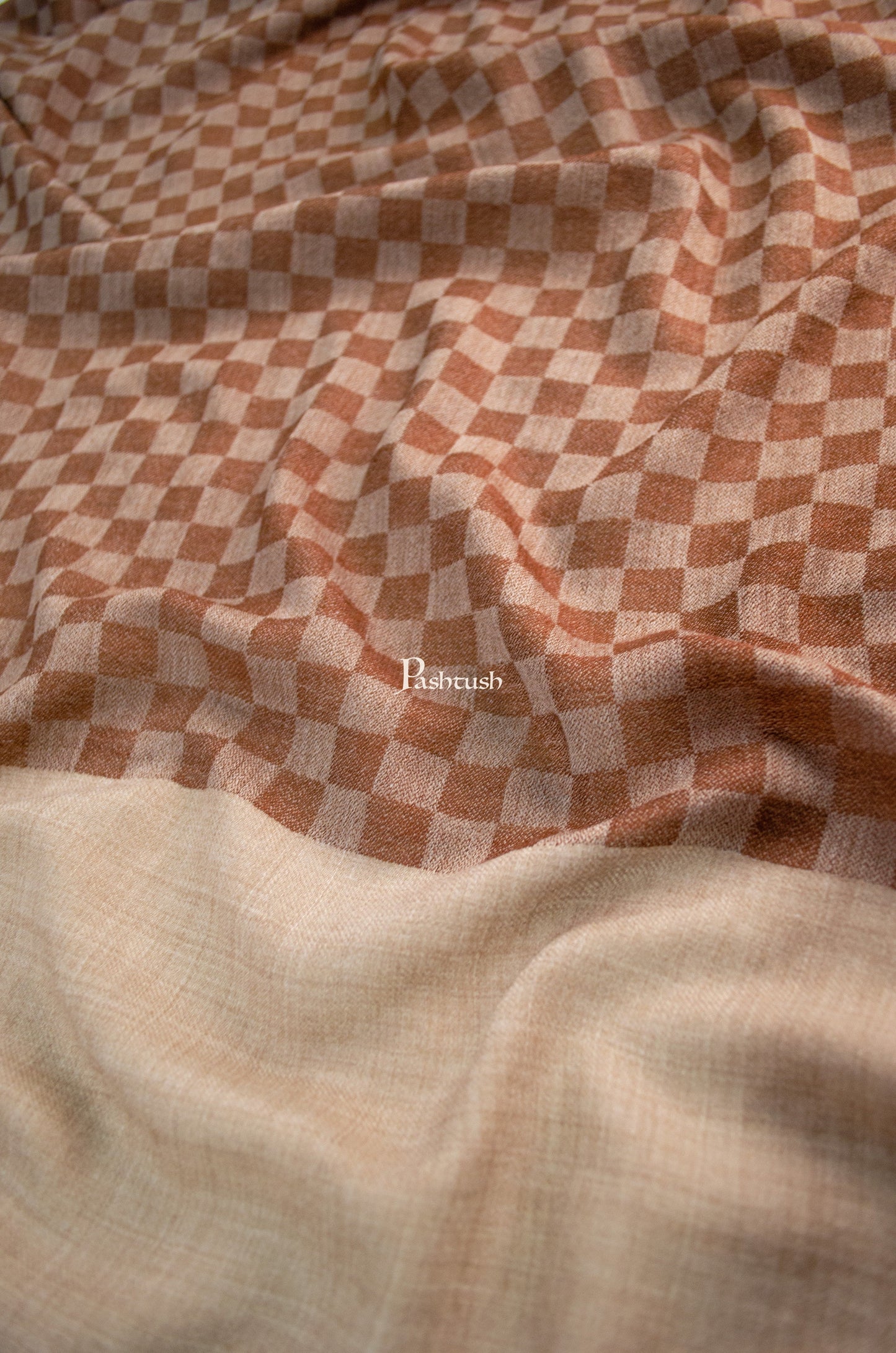 Pashtush India Mens Scarves Stoles and Mufflers Pashtush Womens Extra Fine Wool Reversible Stole, Checkered Design, Rich Coffee