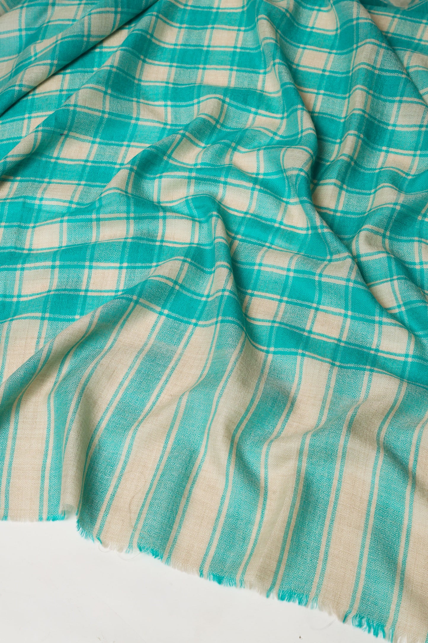 Pashtush India Womens Shawls Pashtush Womens Extra Fine Wool Shawl, Check Design, Seagreen