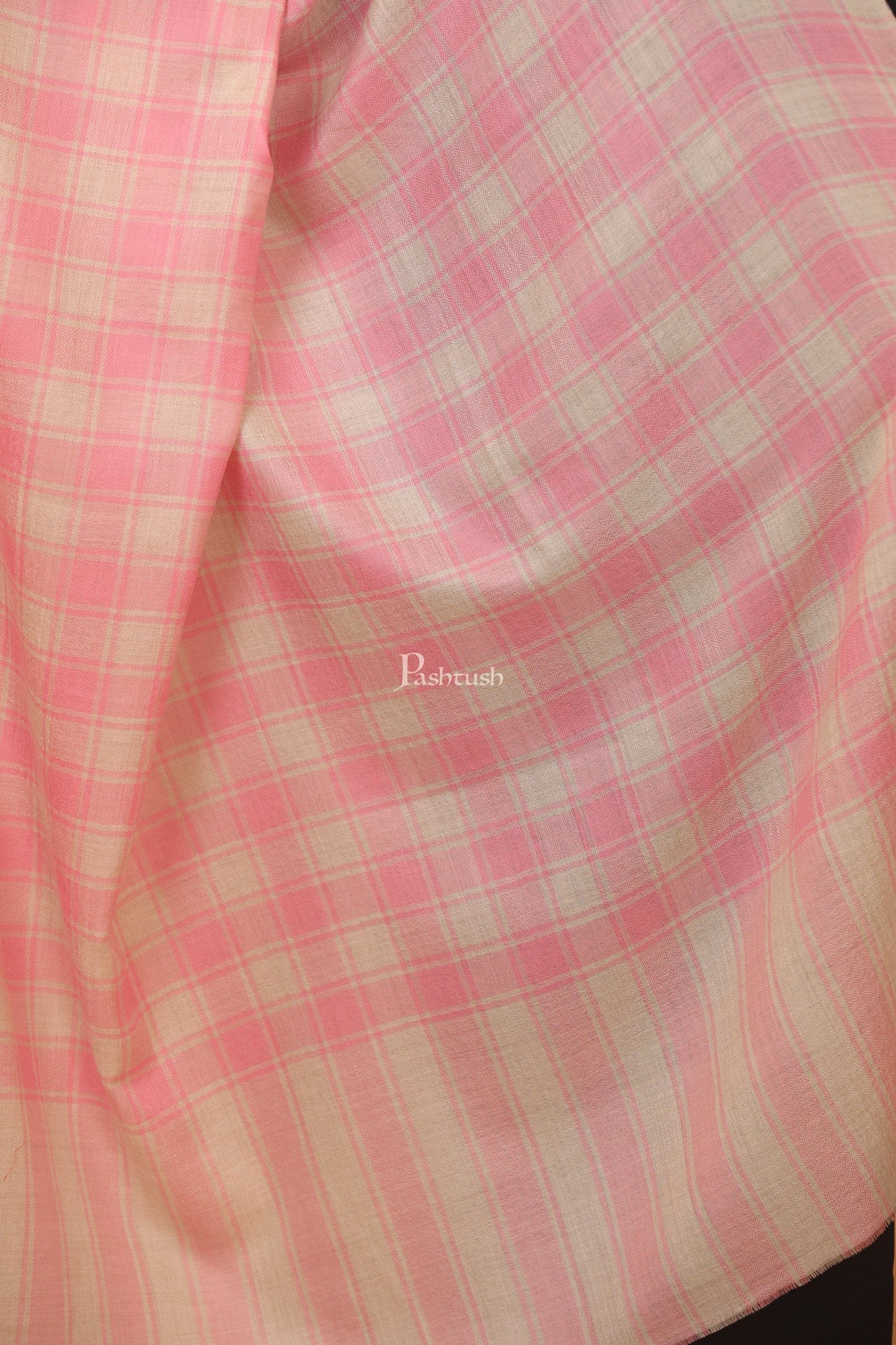 Pashtush India Womens Stoles and Scarves Scarf Pashtush womens Extra Fine Wool shawl, CHECKERED design, Soft Pink