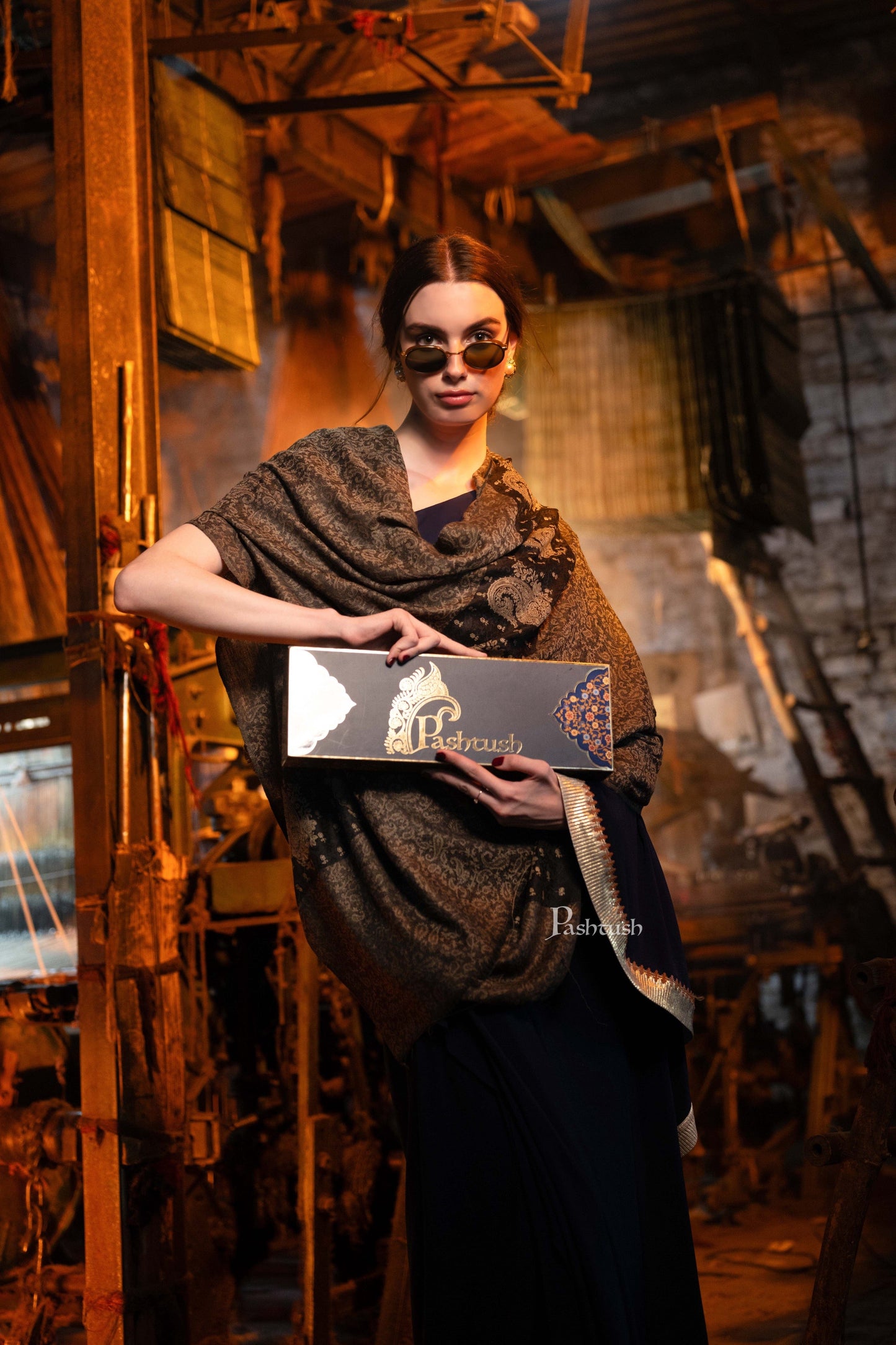 Pashtush India Womens Shawls Pashtush Womens Extra Fine Wool Shawl, Design, Black