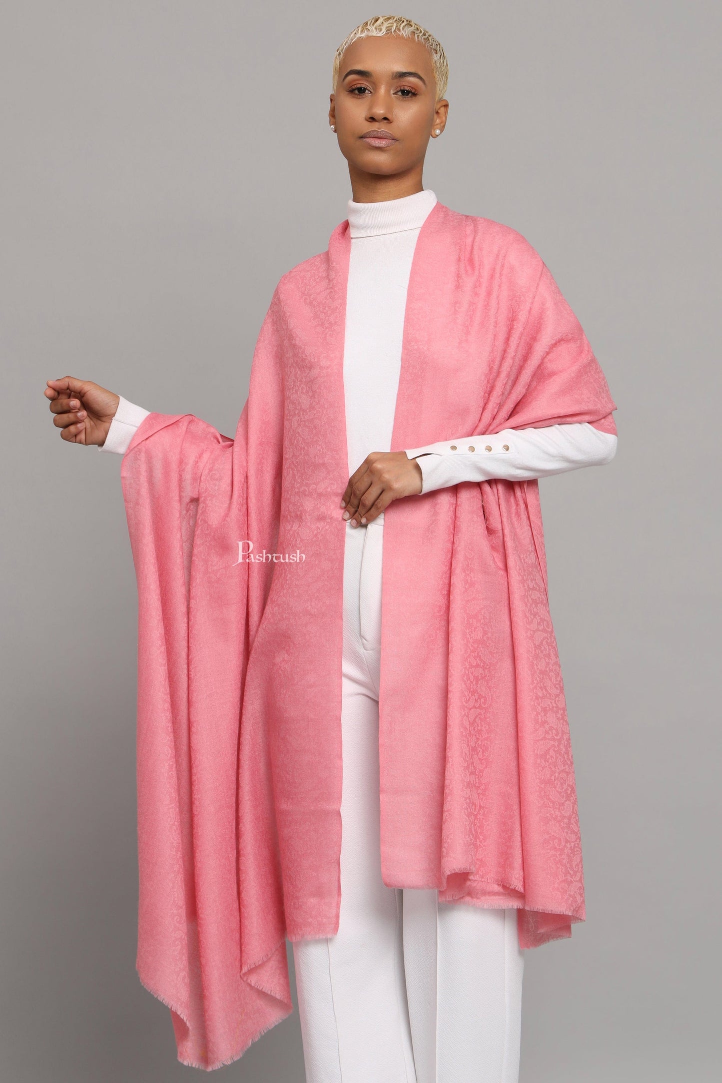 Pashtush India Womens Shawls Pashtush Womens Extra Fine Wool Shawl, Design, Pink
