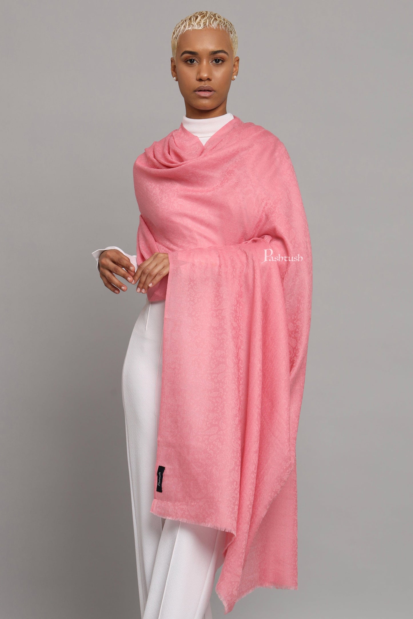 Pashtush India Womens Shawls Pashtush Womens Extra Fine Wool Shawl, Design, Pink
