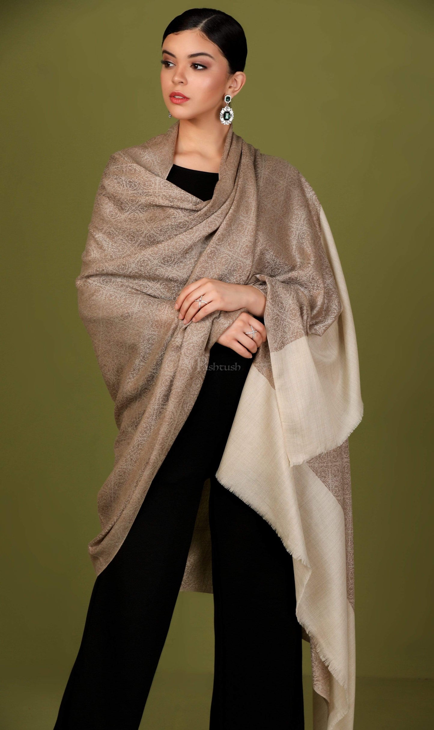 Pashtush India 114x228 Pashtush Womens Extra Fine Wool Shawl, Jacquard, Soft, Warm and Ultra Light Weight