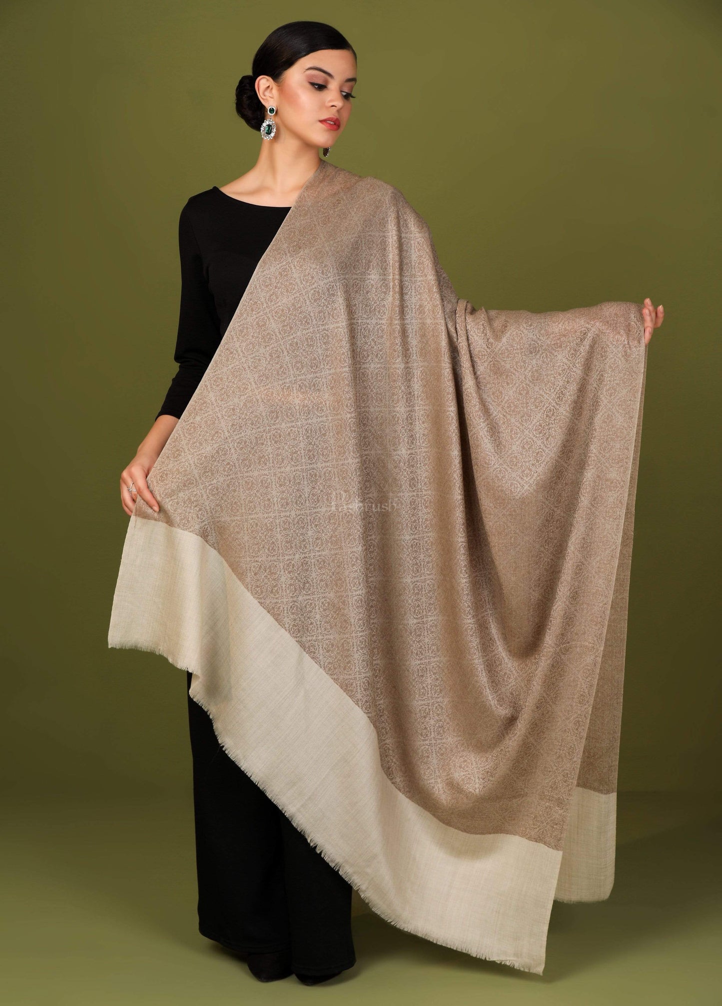 Pashtush India 114x228 Pashtush Womens Extra Fine Wool Shawl, Jacquard, Soft, Warm and Ultra Light Weight