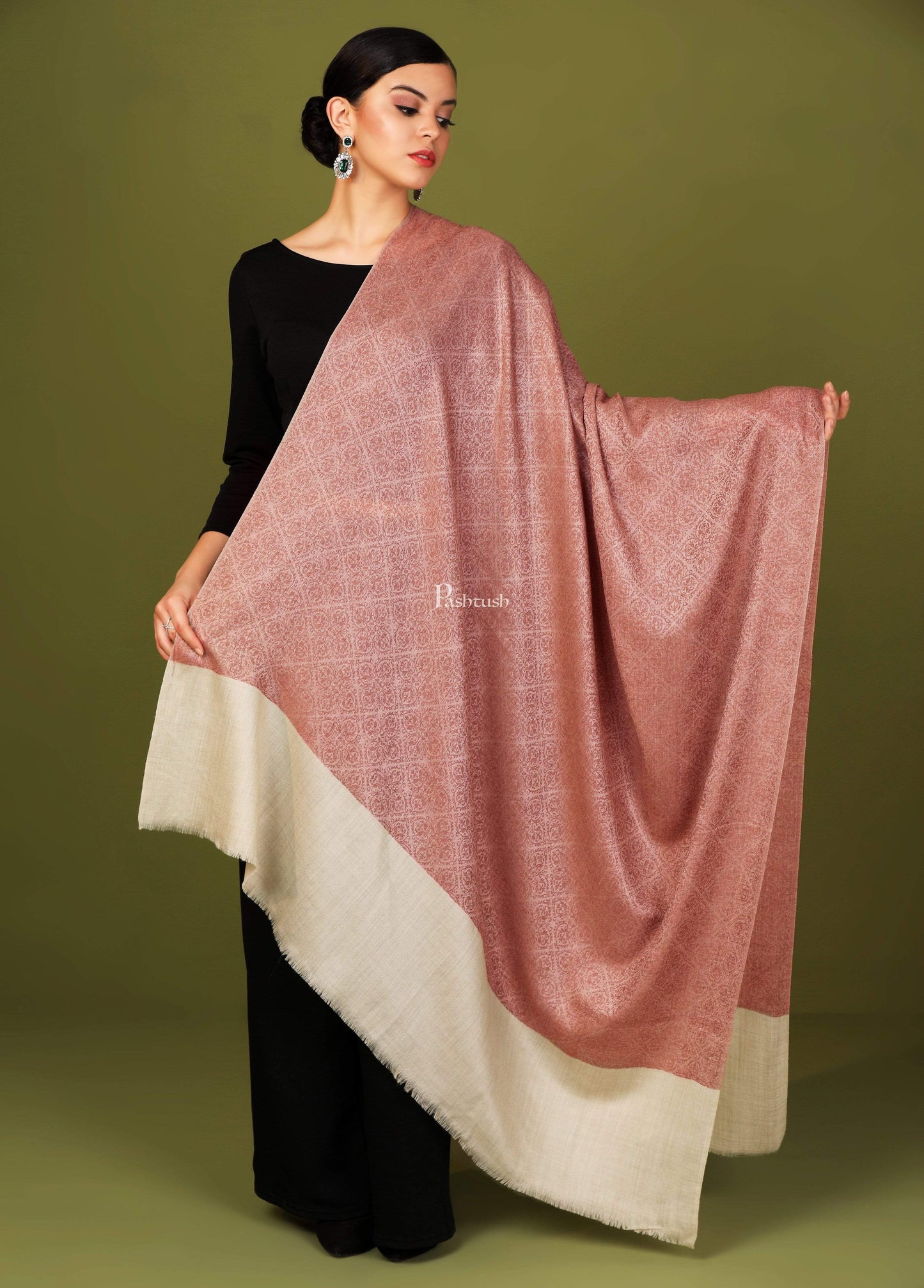 Pashtush India 114x228 Pashtush Womens Extra Fine Wool Shawl, Jacquard, Soft, Warm and Ultra Light Weight