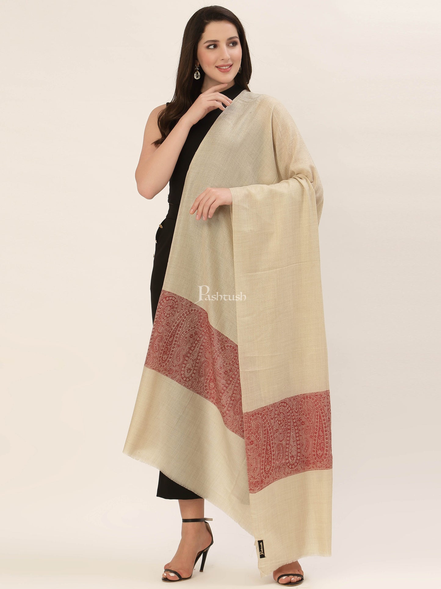 Pashtush India Womens Shawls Pashtush Womens Extra Fine Wool Shawl, Jacquard, Soft, Warm And Ultra Light Weight