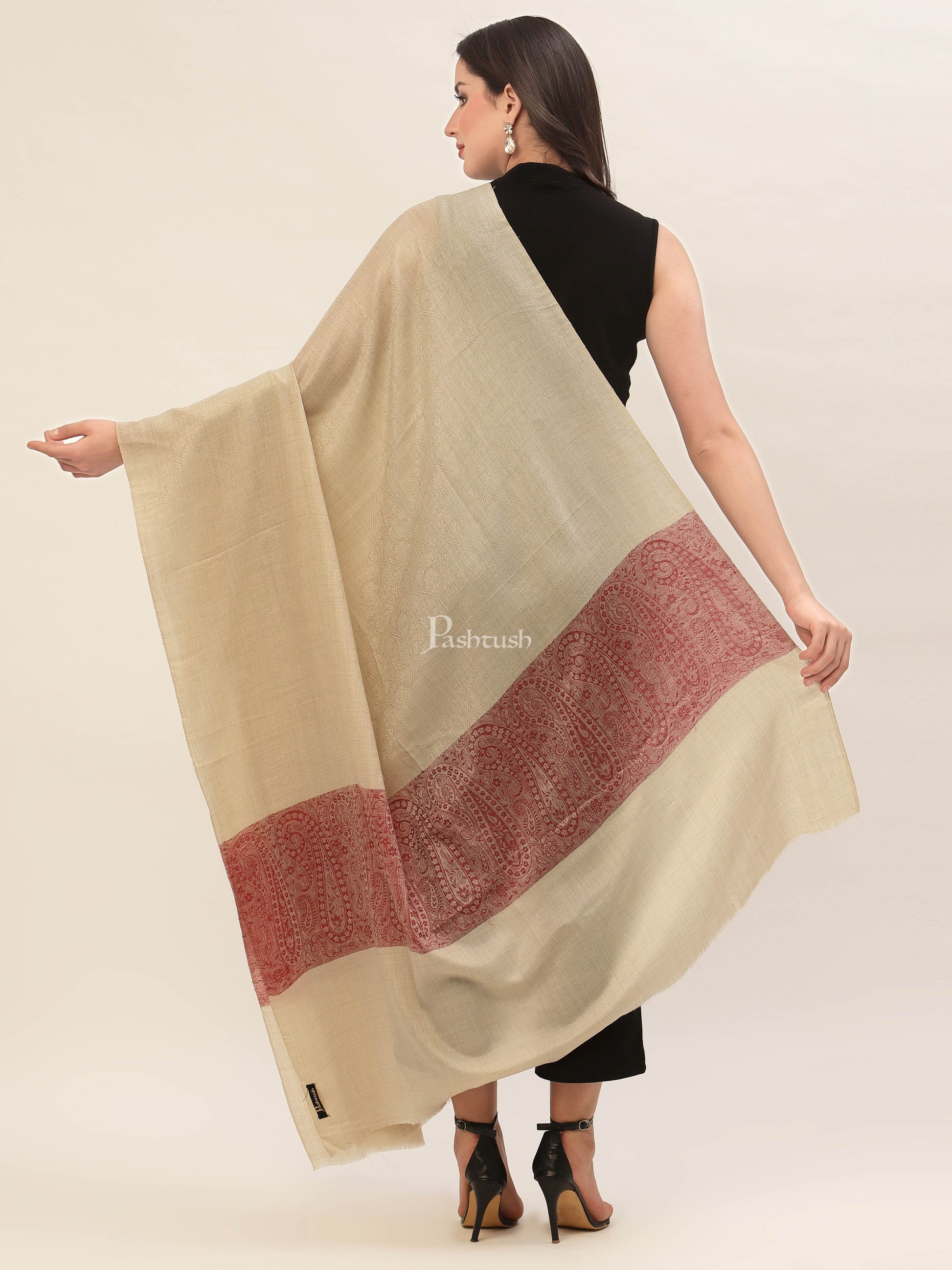 Pashtush India Womens Shawls Pashtush Womens Extra Fine Wool Shawl, Jacquard, Soft, Warm And Ultra Light Weight