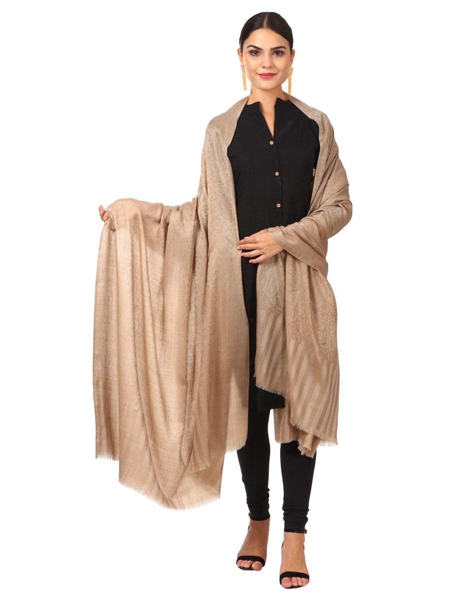 Pashtush India 100x200 Pashtush Womens Extra Fine WooL Shawl, Jacquard, Soft, Warm and Ultra Light Weight
