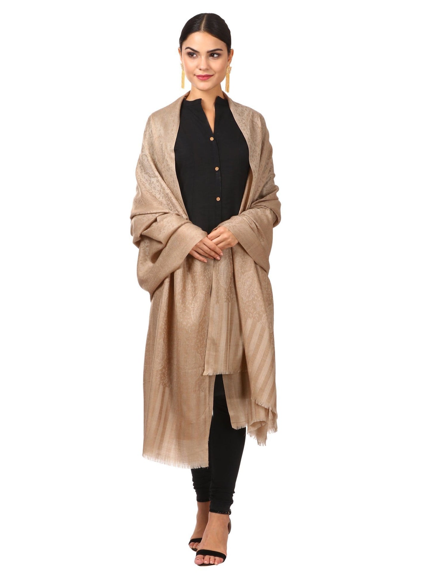 Pashtush India 100x200 Pashtush Womens Extra Fine WooL Shawl, Jacquard, Soft, Warm and Ultra Light Weight
